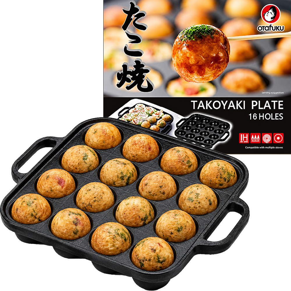 Liatinová Panvica pre japonské guličky Takoyaki 16 otvorov 23 cm x 18 cm