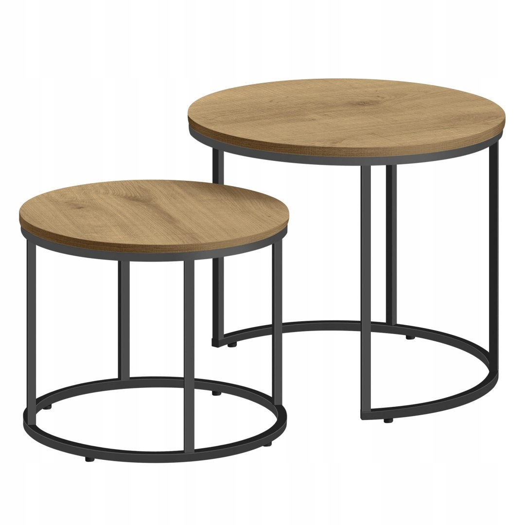 Konferenčný stolík okrúhly 2ks dub čierne nohy