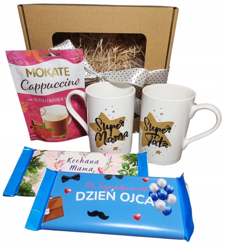 Dárková Sada Den matek a otců Šálky Máma Táta Káva Sladkosti
