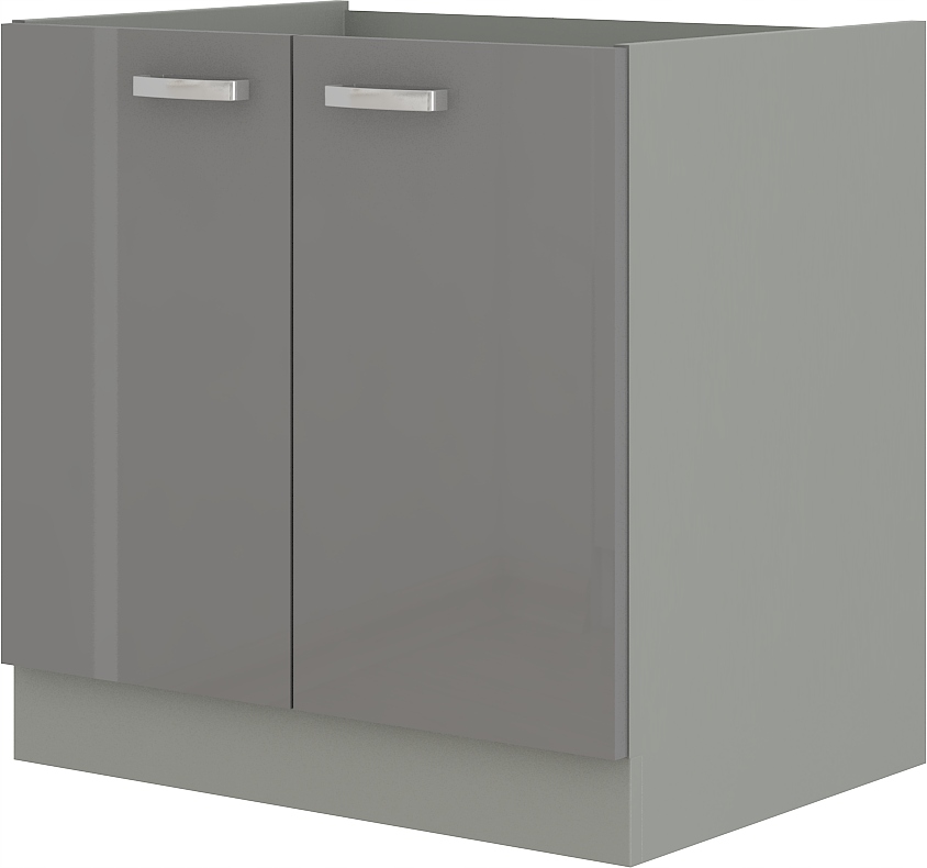 Kuchyňská skříňka stojící pod dřez 80 cm, dvoudveřová, šedý lesk Mdf.