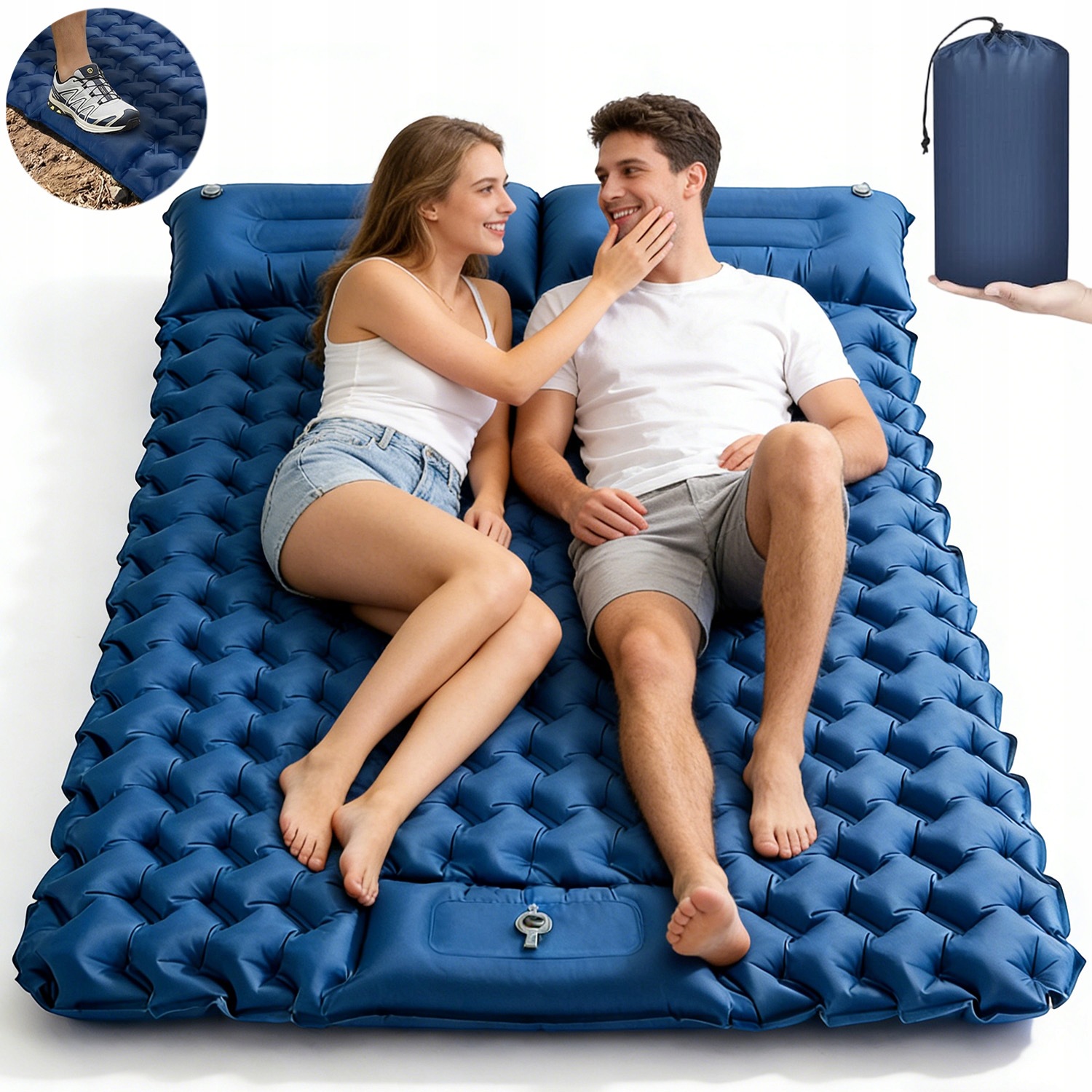 Turistická Dvoumístná Samonafukovací Podložka Matrace S Polštářem 195*120 CM