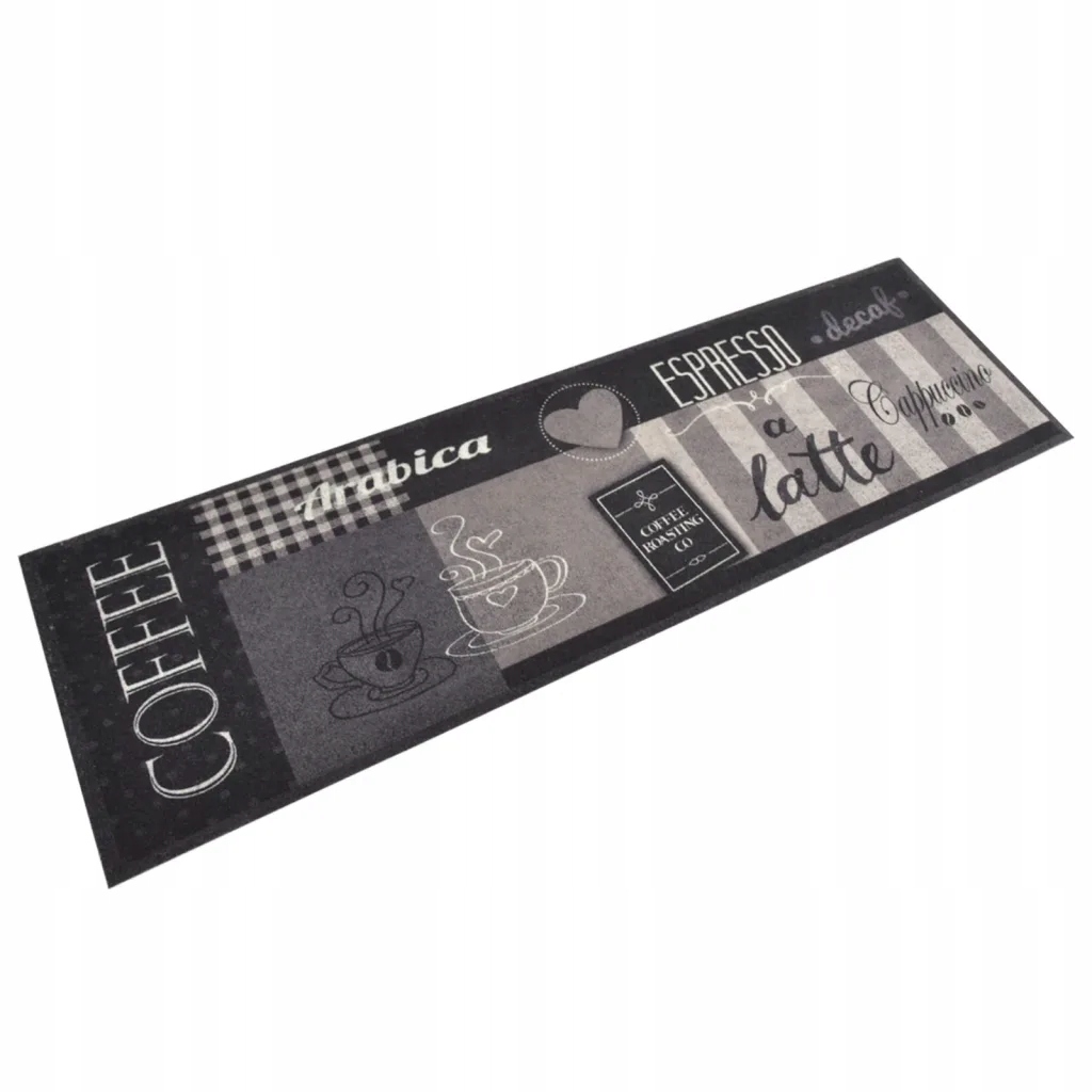 Kuchyňský koberec sametový motiv kávy 150 x 45 cm černý