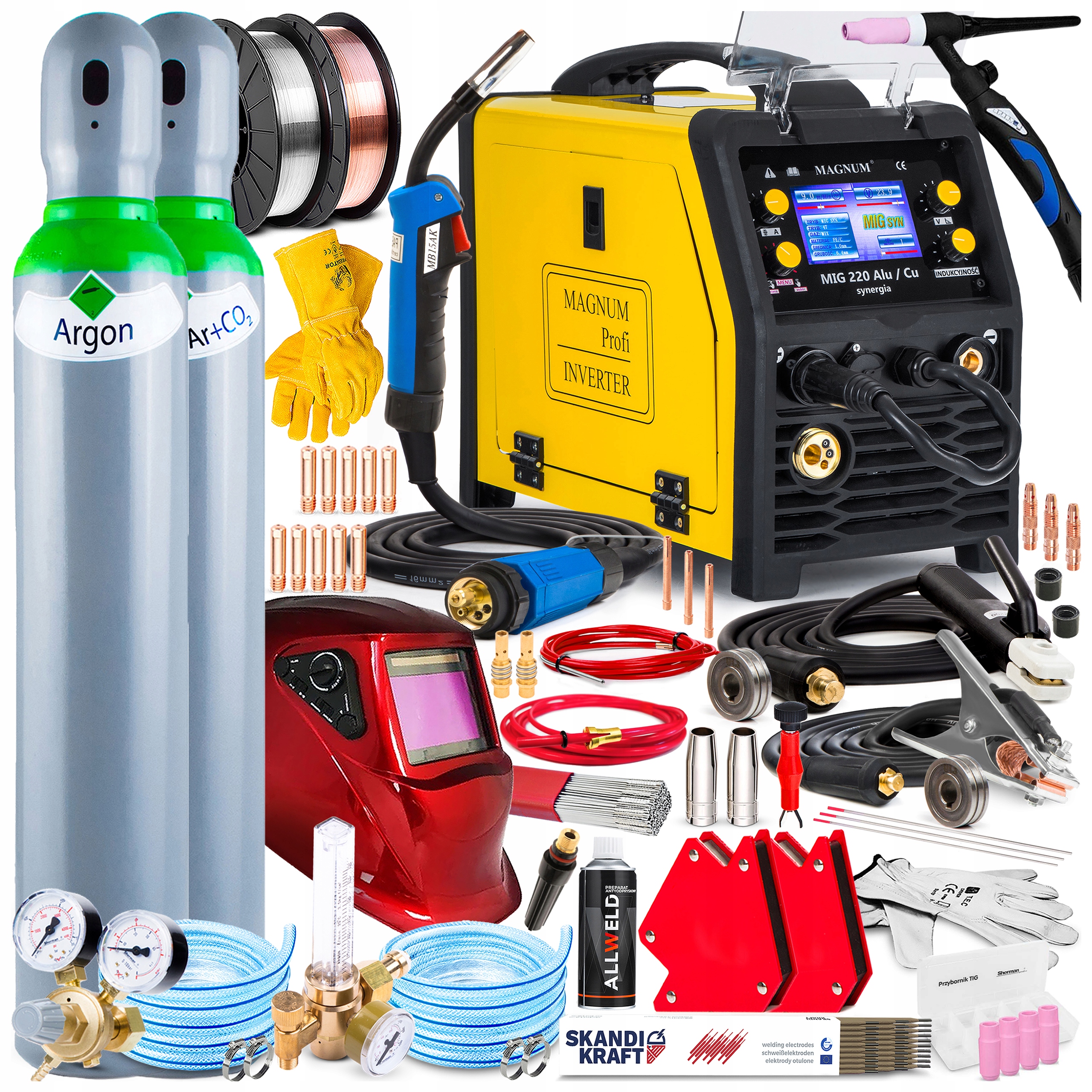 Spawarka Inwertorowa Inwerter Magnum Mig 220 Alu/cu Synergia Mma Tig 3W1