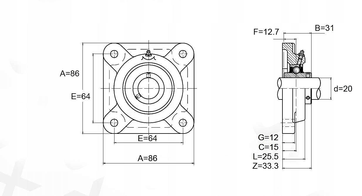 UCF204 Łożysko samonastawne w oprawie UCF 204 Marka Neutral