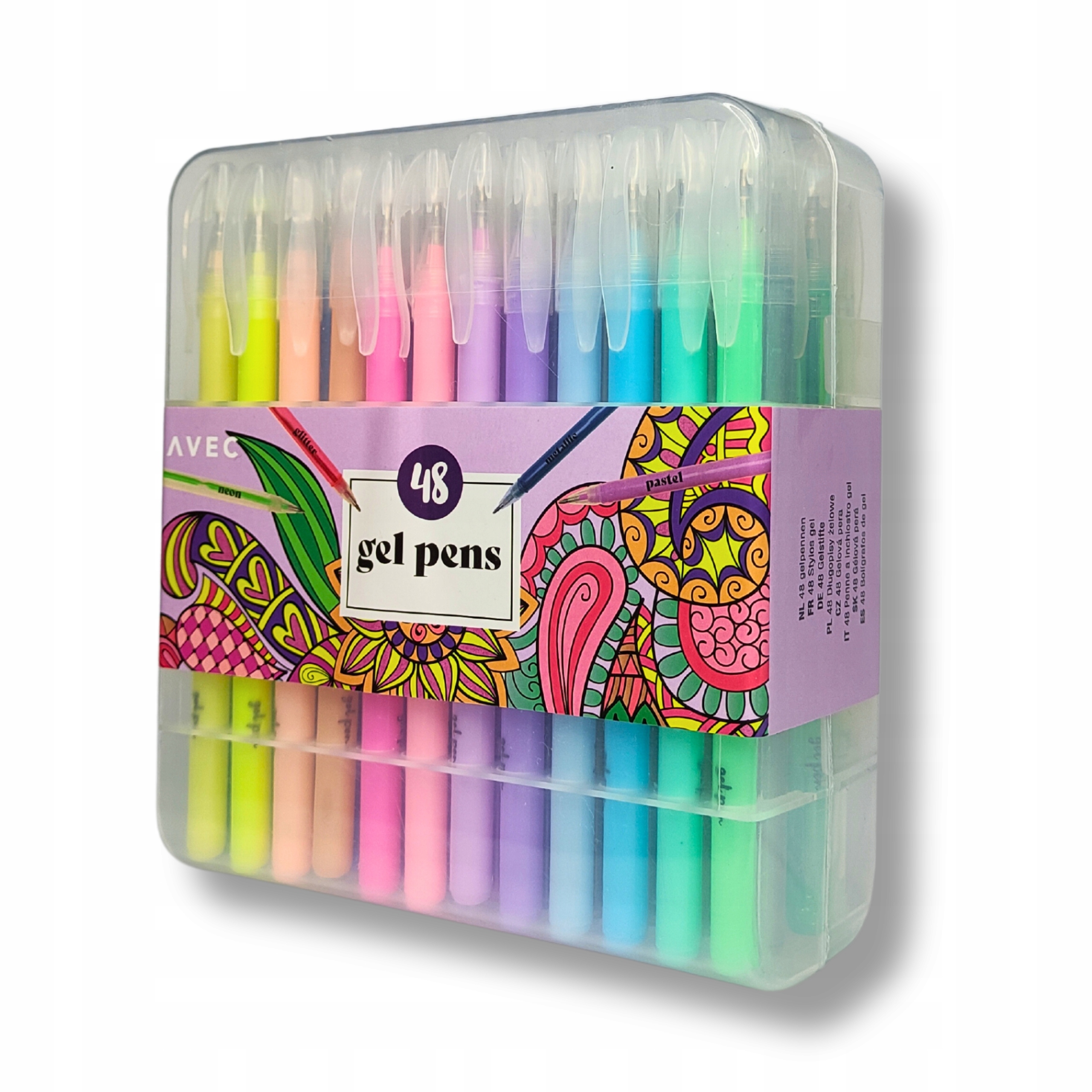 DŁUGOPISY ŻELOWE BROKATOWE KOLOROWE ZESTAW 48 SZT. Marka Avec B.V.