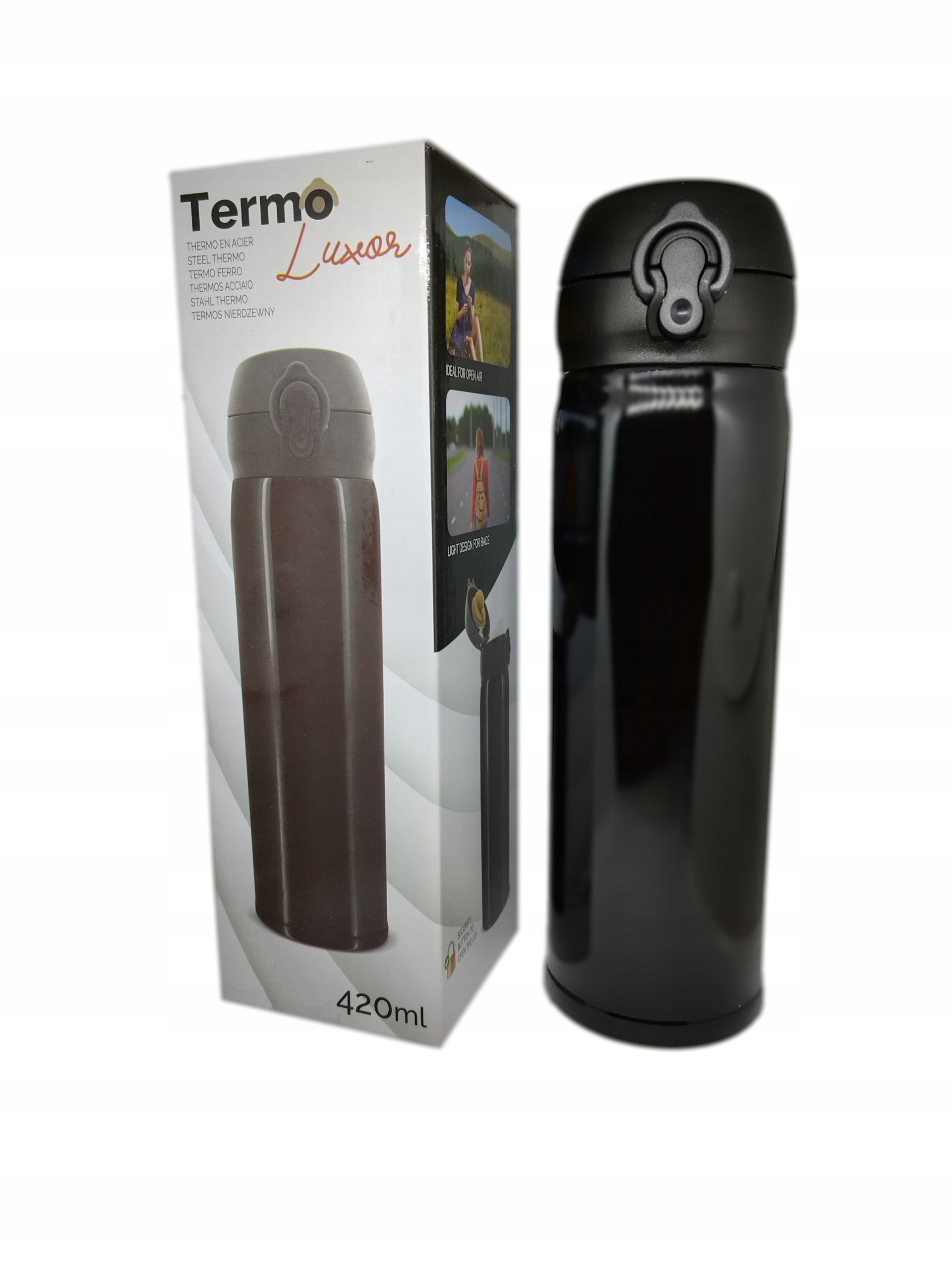 Kubek Termiczny próżniowy 420 ml Luxor do auta pracy szczelny czarny termos