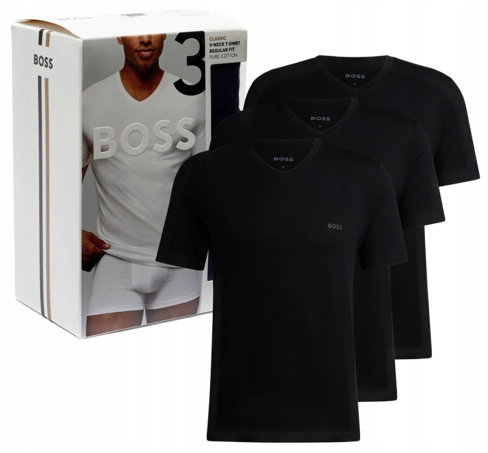 Pánské tričko Boss sada 3 kusů černé V-neck L