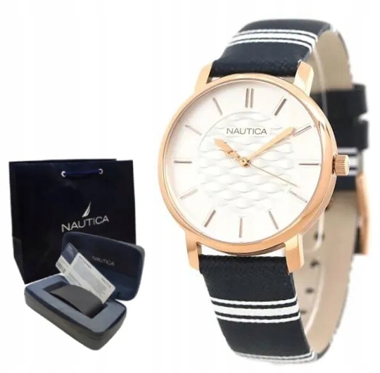 Zegarek Damski Złoty Nautica Coral Gables Wodoszczelny Modny Stylowy