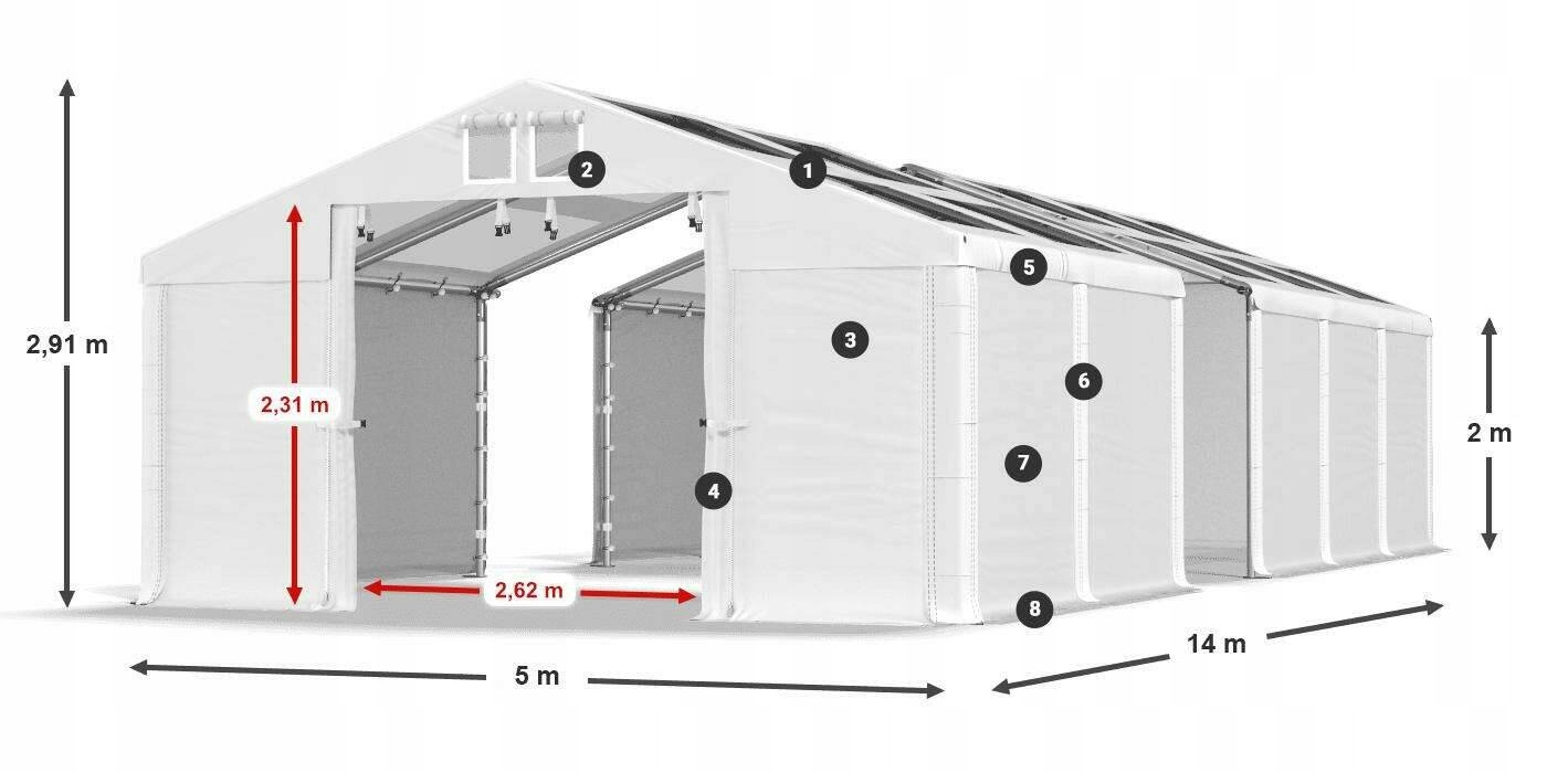 Namioty Przemysłowe 5x14m Rolnicze DAS 580 S Wysokość 2.91 m