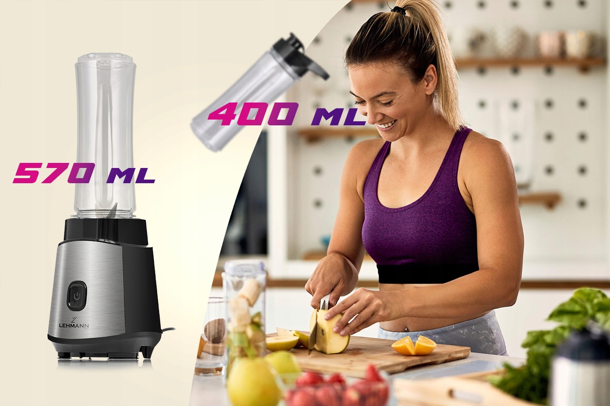 BLENDER KIELICHOWY DO KOKTAJLI 1200W 2x BIDONY 1000 ml / 570 ml / 400 ml Marka Lehmann
