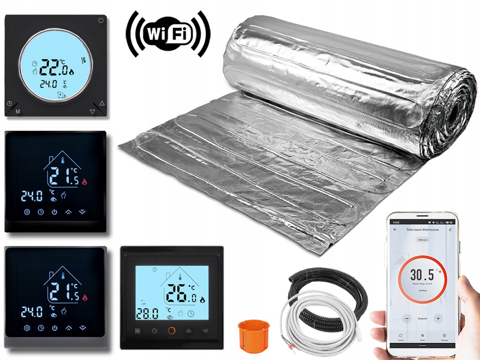Sada Thermotec Vykurovacia Podložka pod panely 3,5 m2 150Wm2 Regulátor Wifi čierna