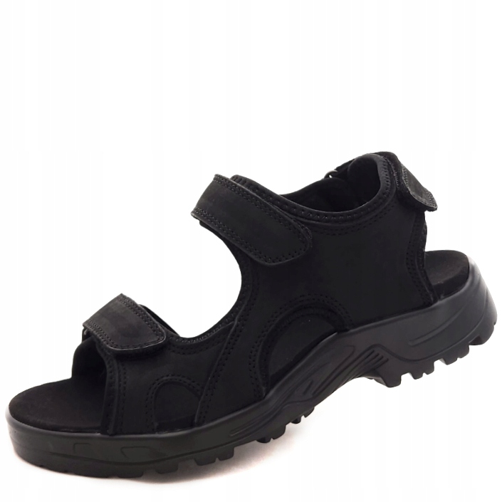 Pohodlné dámské kožené sandály Černé na suchý zip American Club CY113/24