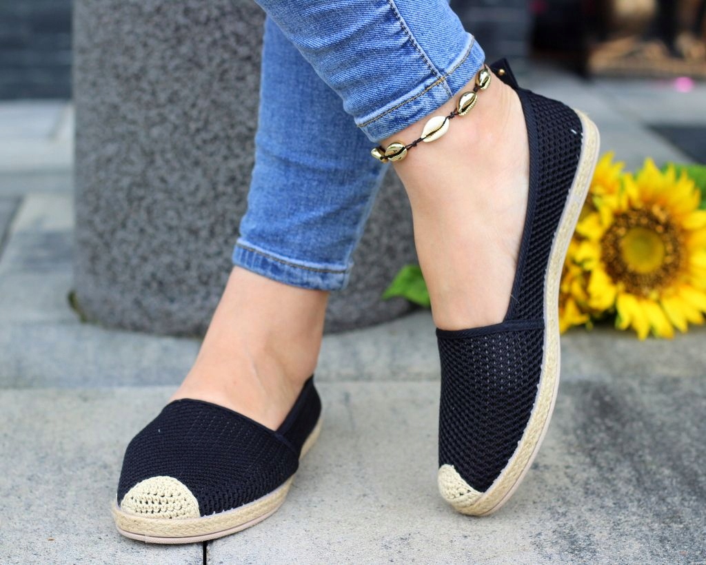 CZARNE PŁASKIE KORONKOWE ESPADRYLE DAMSKIE Model inny model
