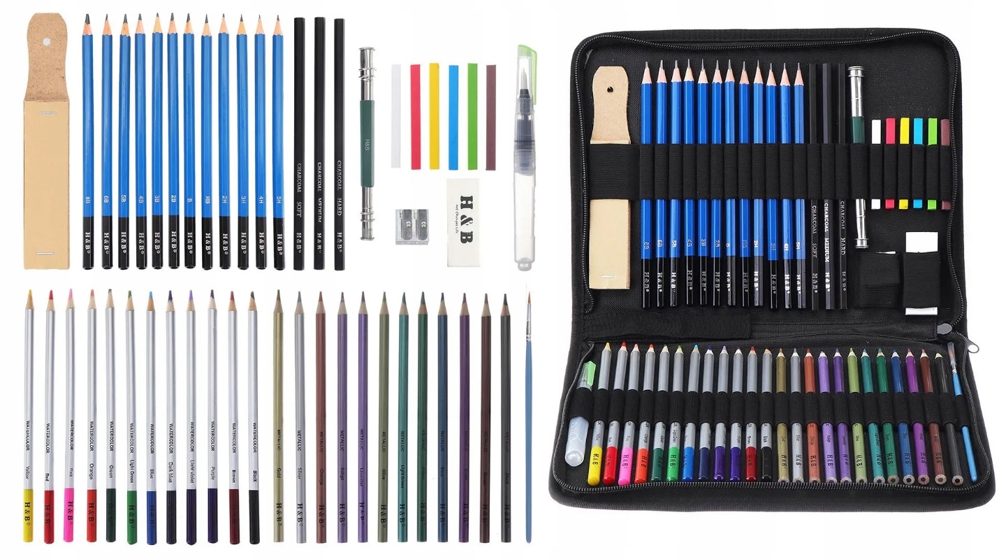 Profesionální výtvarná sada pastelky, tužky, doplňky H&b 52v1