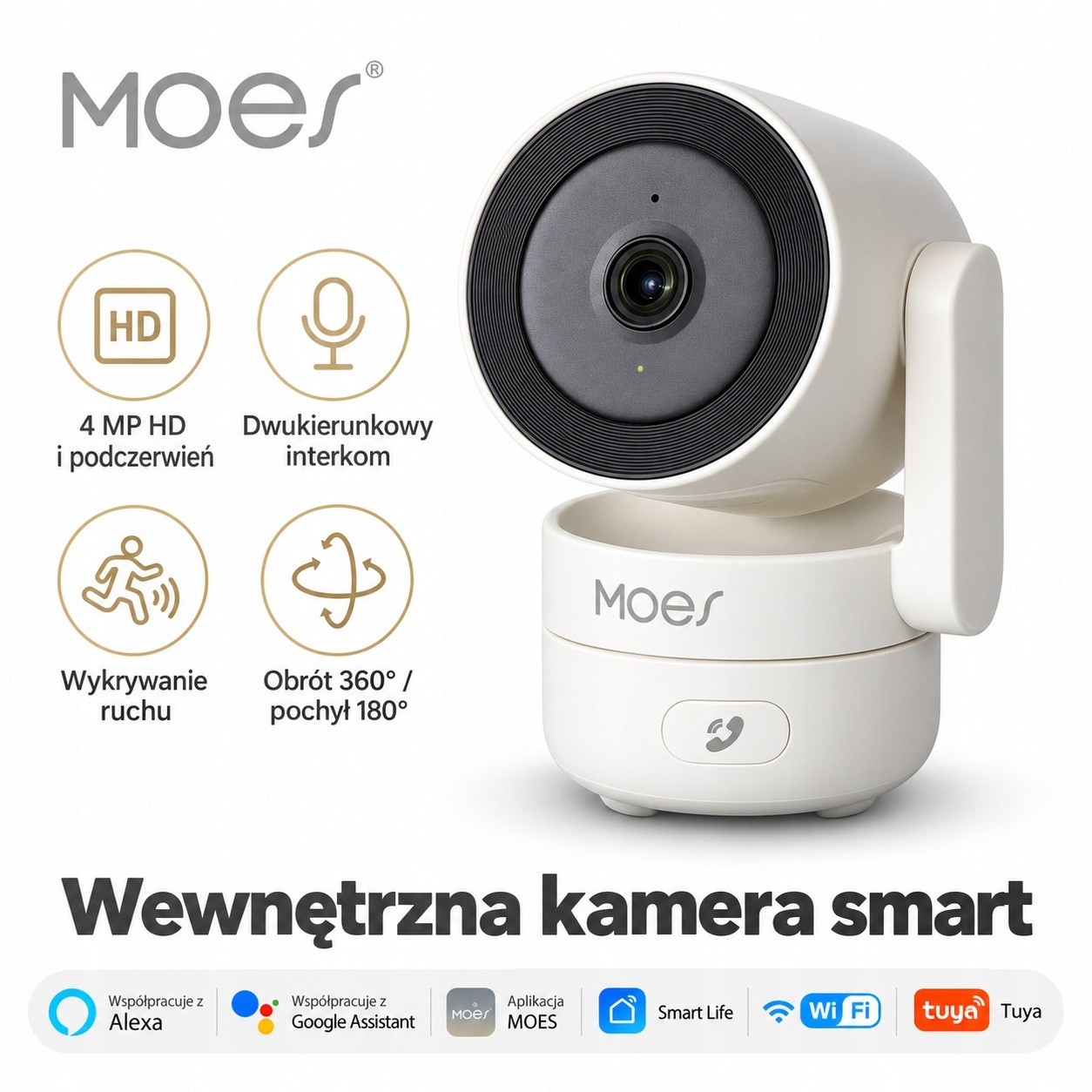 Kamera Ip wewnętrzna Moes WiFi Tuya 4MP Hd Moes