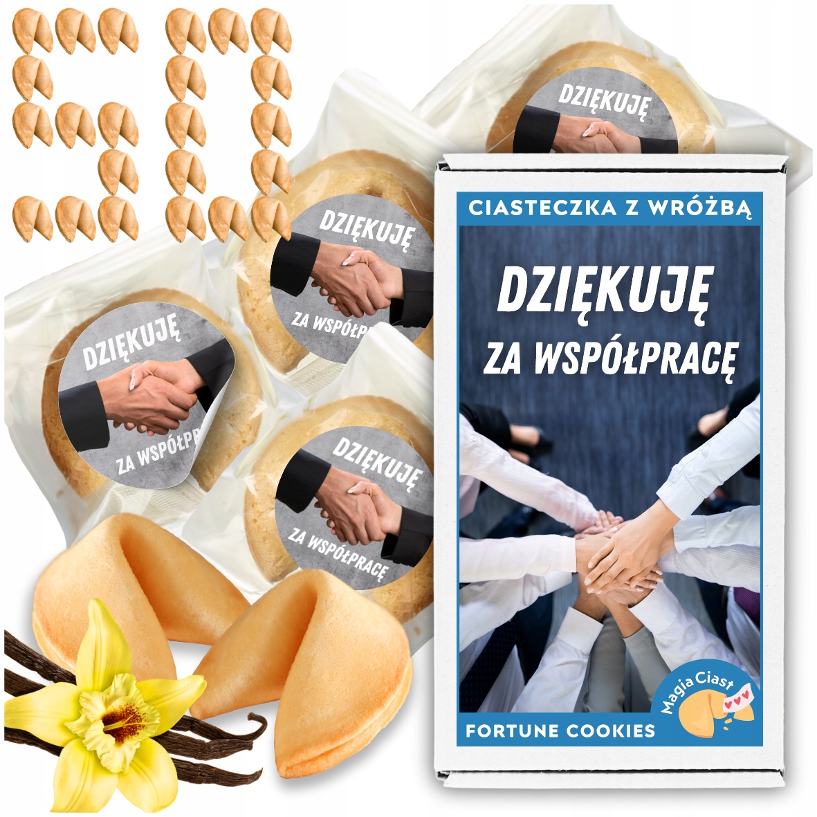 Dziękuję za Współpracę Ciasteczka z Wróżbą 50 szt. Firmowe Podziękowanie