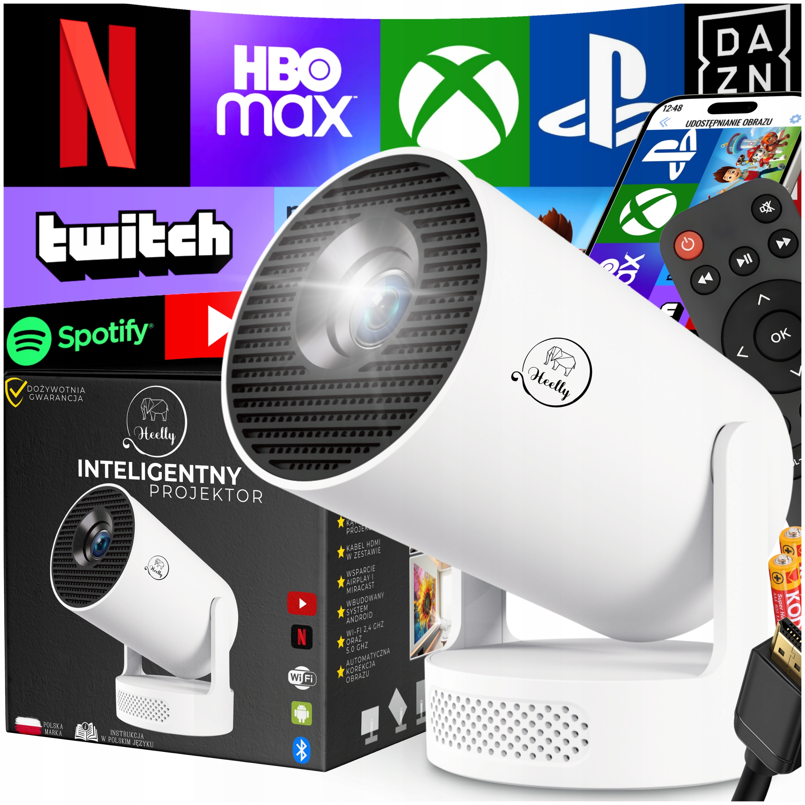 Projektor Android Projektor 4K Wifi Přenosný Smart Tv Full Hd Otočný