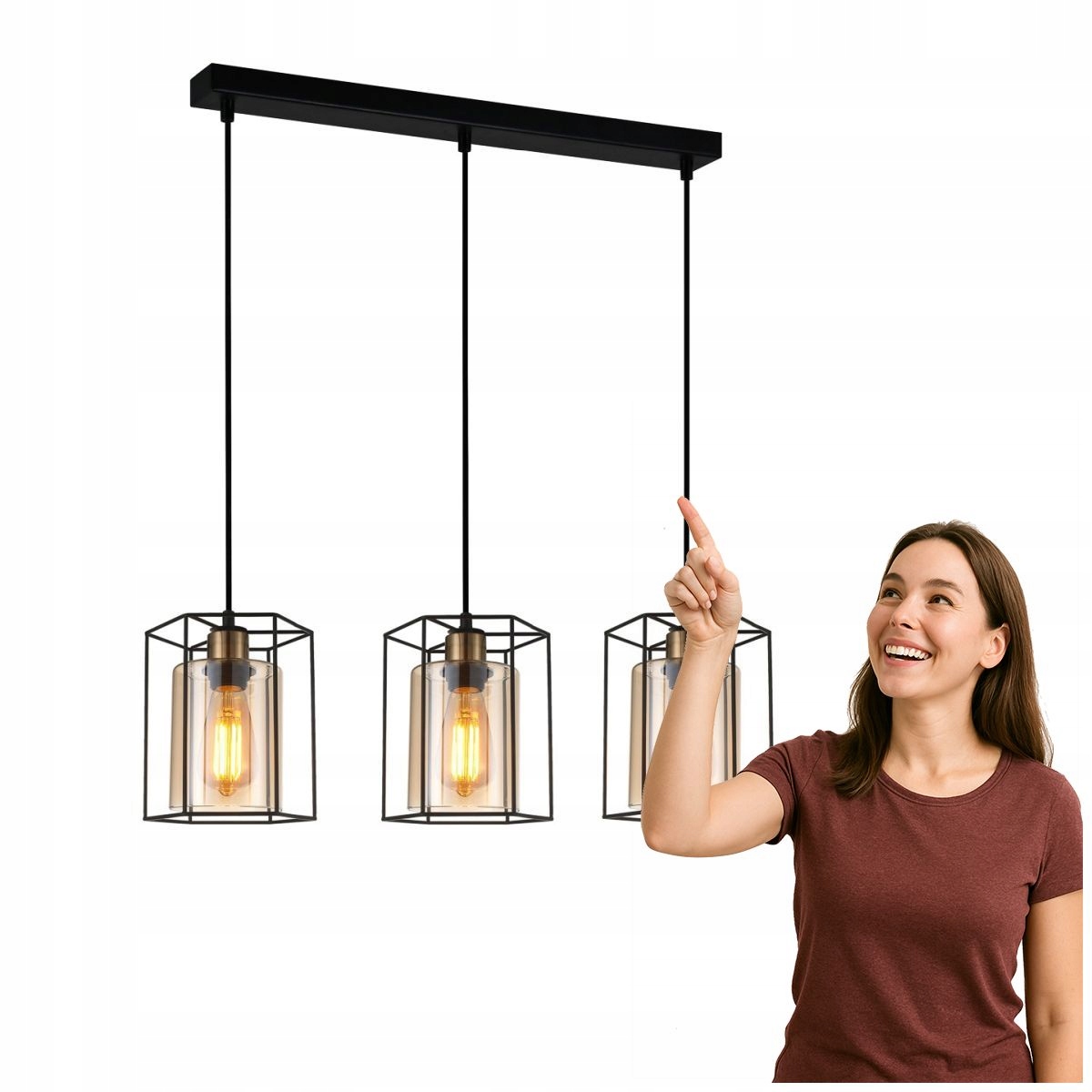 Industriálna čierna lampa Kalula s jantárovým tienidlom Italux