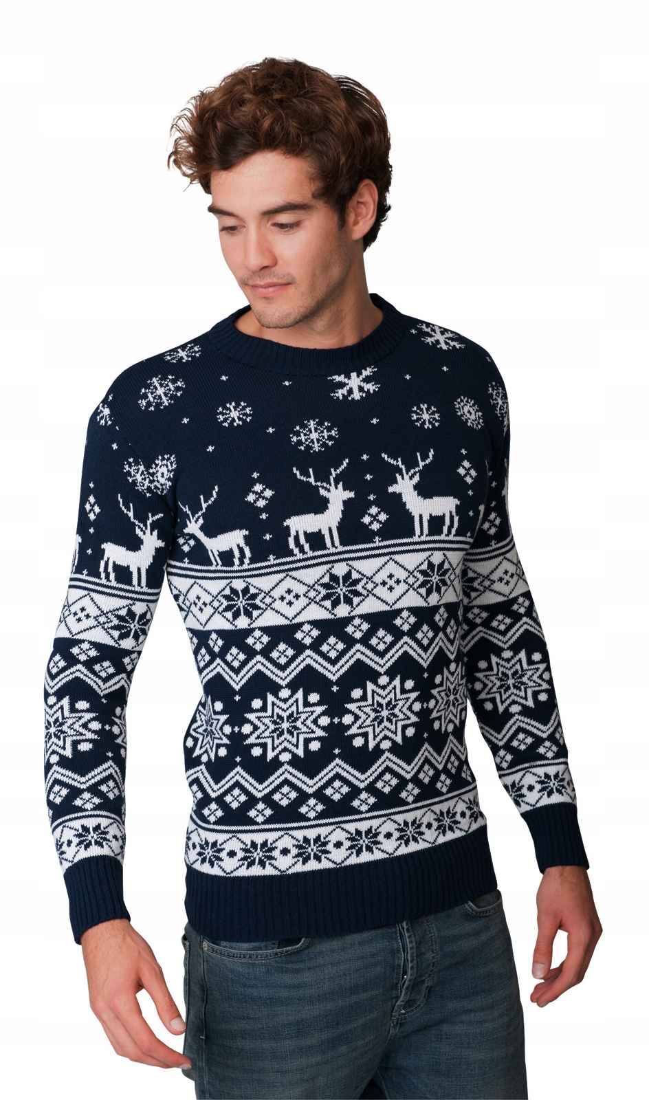 NORWESKI SWETER ŚWIĄTECZNY RENIFERY GRANATOWY 3XL Kolor wielokolorowy