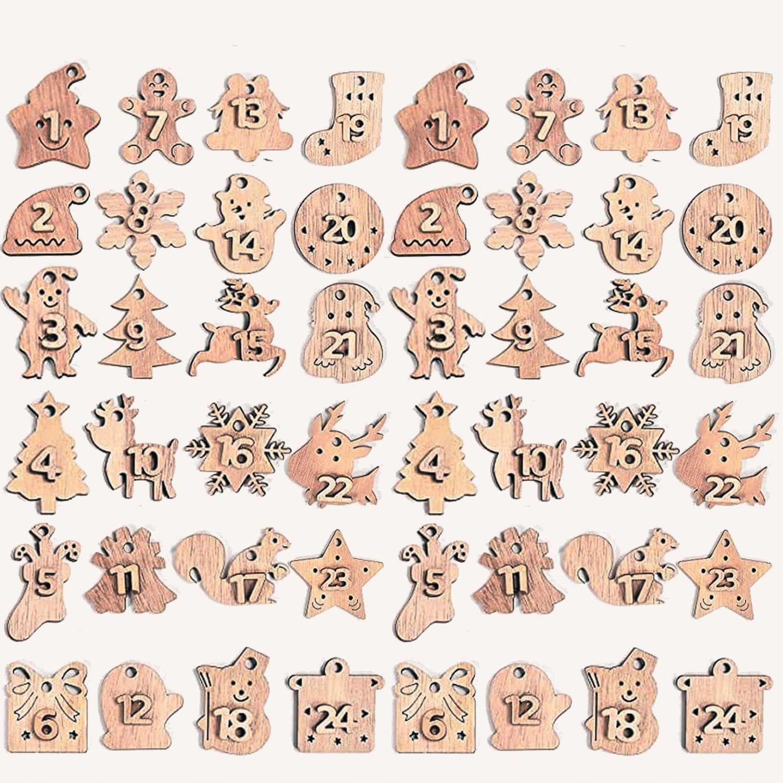 Adventní Kalendář Diy Dřevěné Číslice 1-24 Přívěsky 2 Sady