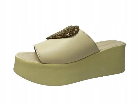 Béžové dámské nazouváky s profilovanými prvky, elegantní, pohodlné, sand Karino, velikost 38