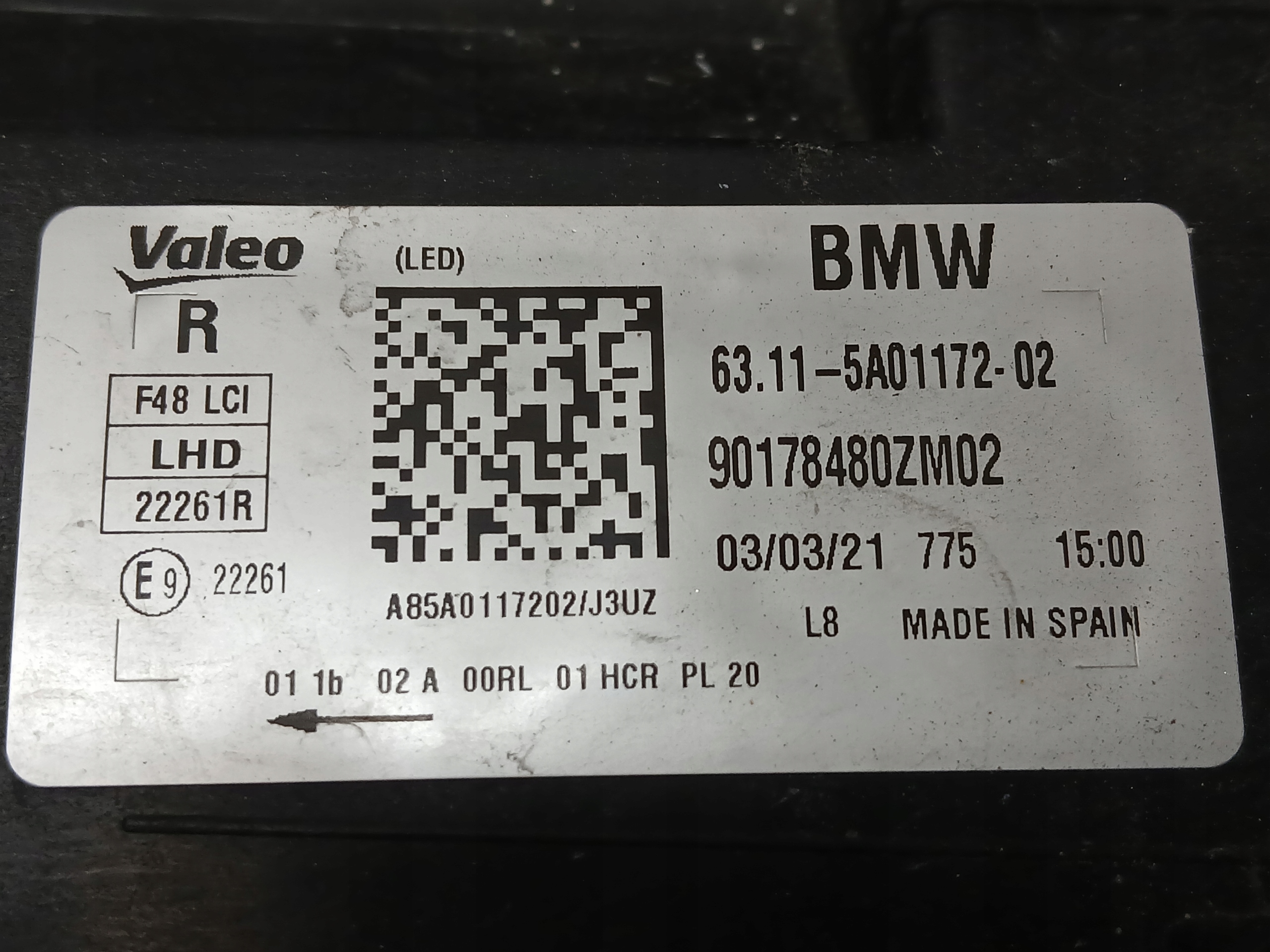 light front right BMW X1 F48 FULL LED LIFT 6311 5A01172-02