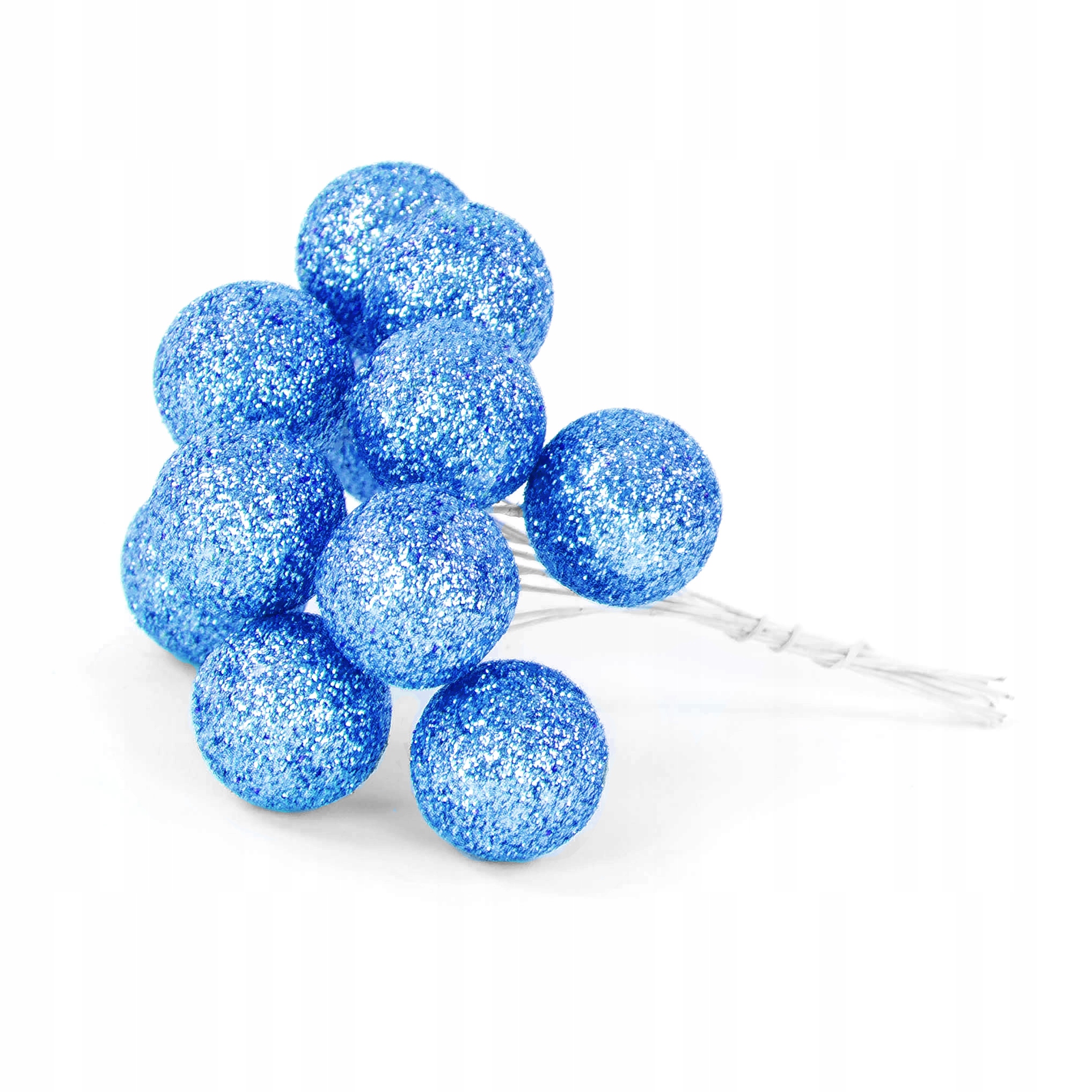

Bombki brokatowe na druciku niebieskie, 12 szt.