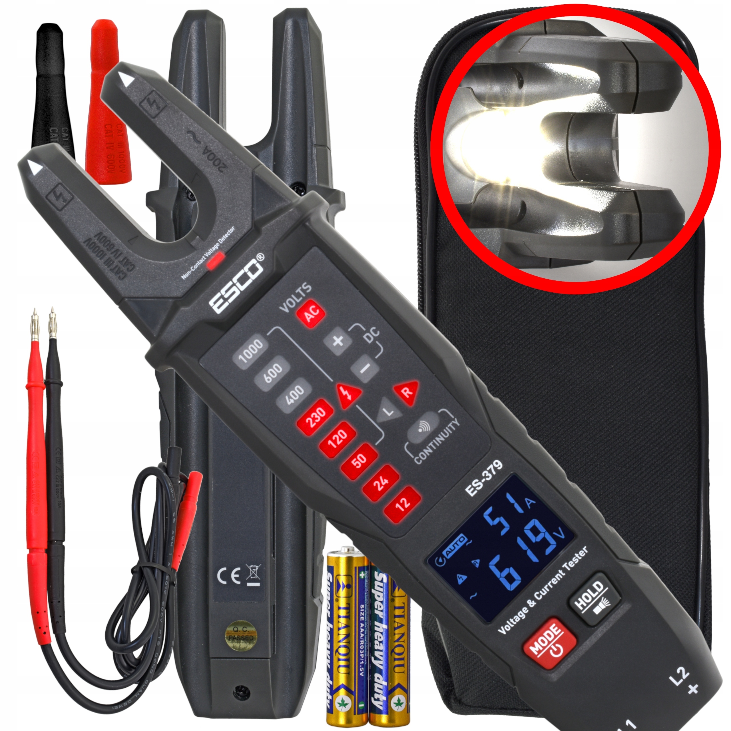 Klešťový měřič Směr pořadí odstřeďování Faz Ncv otevřené kleště 1000V 999A