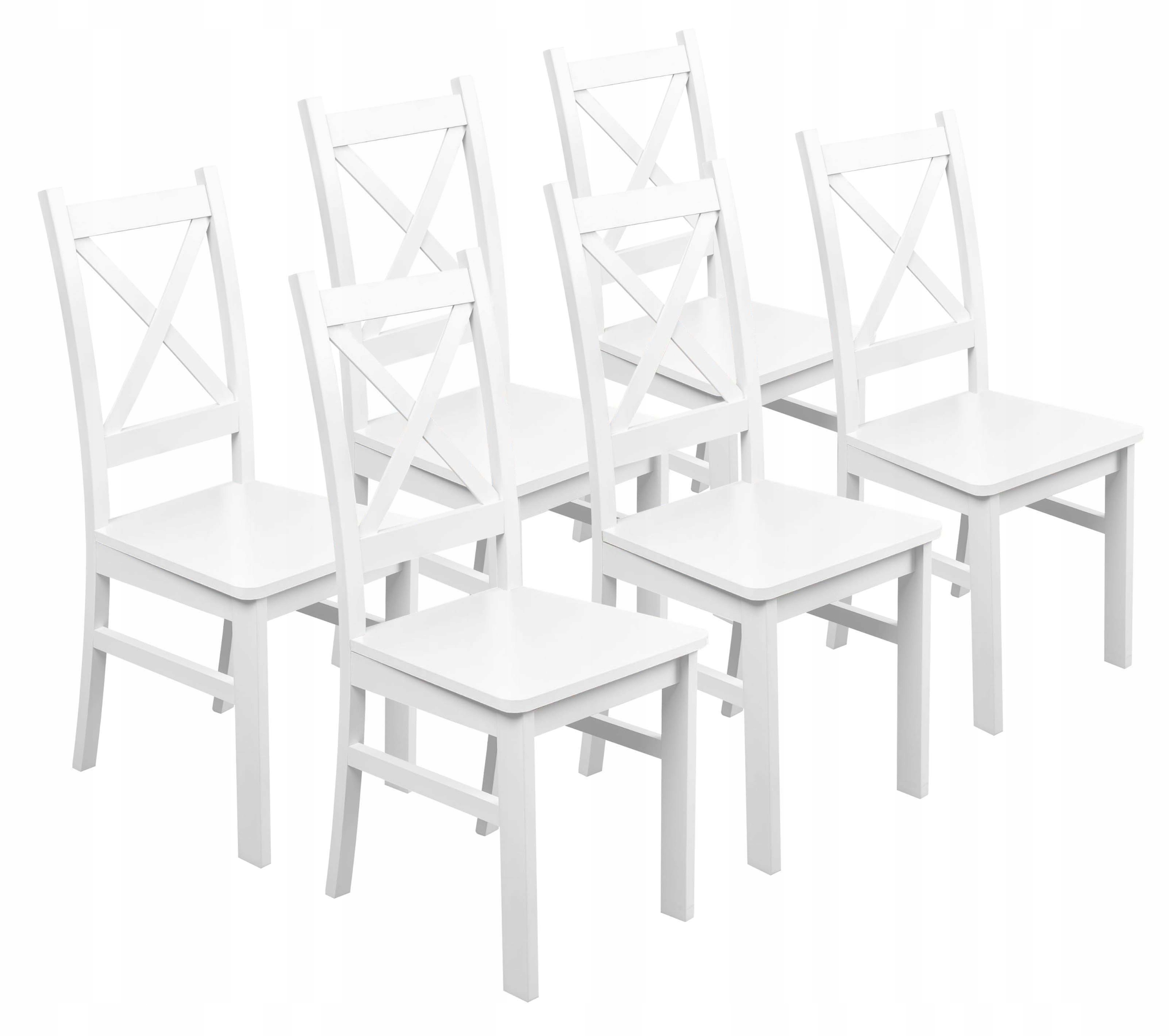 Sada 6 x Dřevěné bukové křeslo do obývacího pokoje Kuchyň Krt Bílá/Bílá