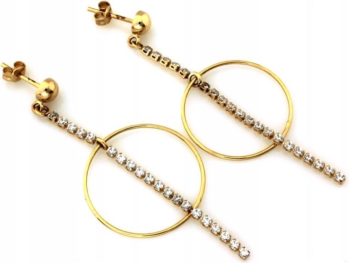 Zlaté náušnice závěsné 585 tyčinky se zirkony, vzor pro módní ženu