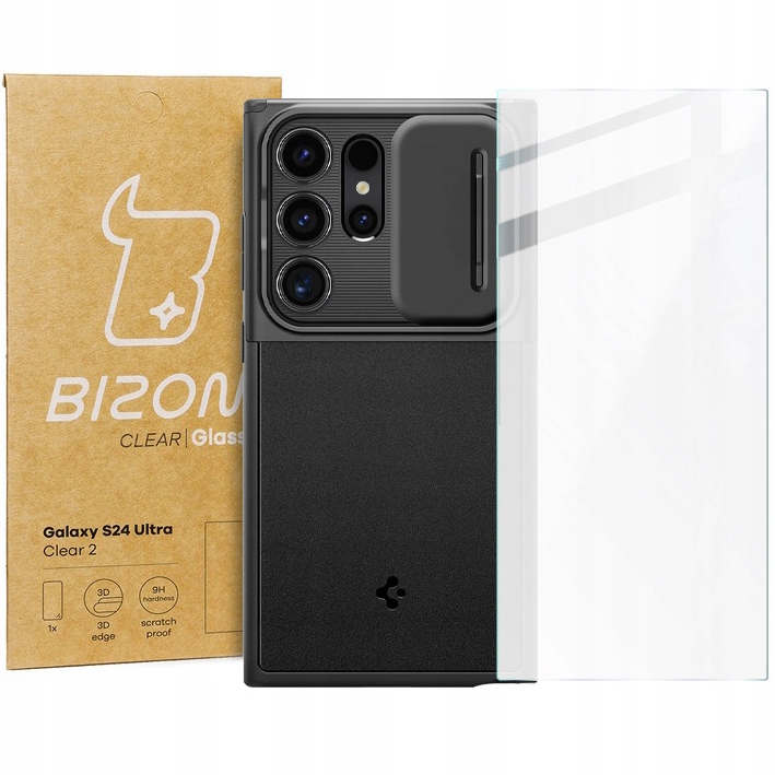 Pouzdro sklo pro Galaxy S24 Ultra, Spigen, Bizon, sada, kryt, zadní kryt