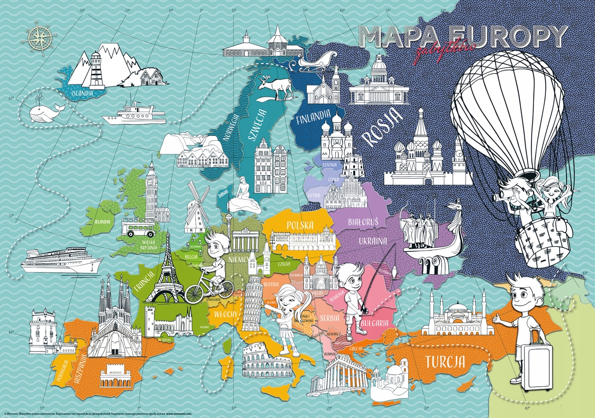 

Monumi edukacyjna kolorowanka mapa zabytków Europy