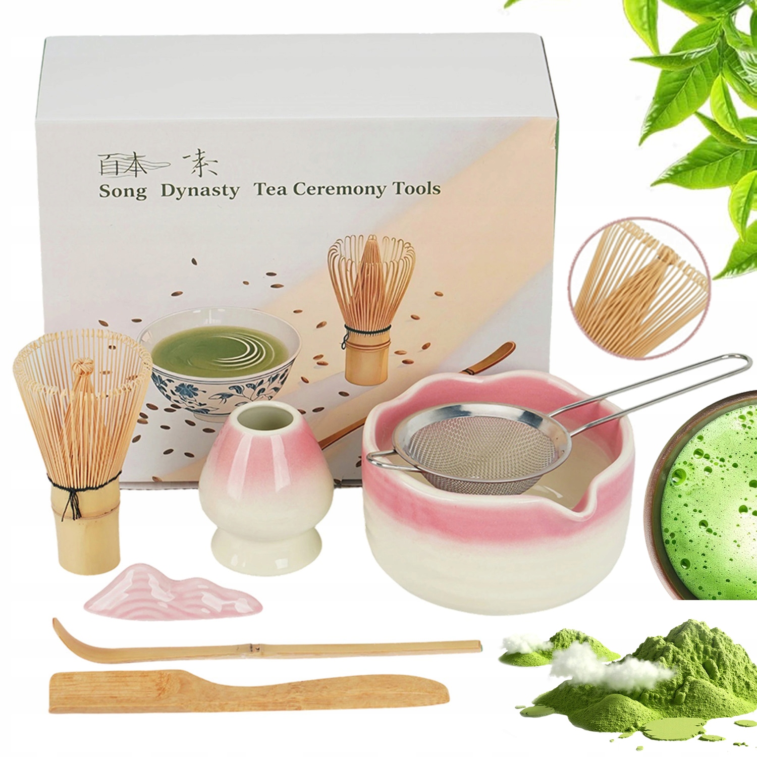 Zestaw Prezentowy Do Herbaty Matcha Miskę Do Matchy Szklankę Łyżeczkę 7EL