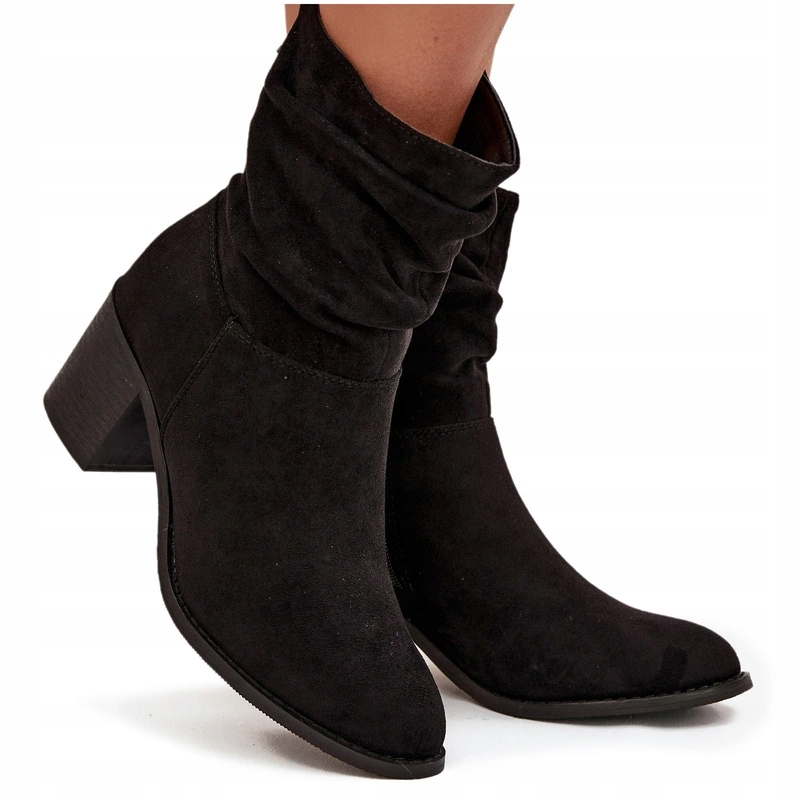 Dámské Kotníkové Boty Eko Semiš Sloupek Řasení S.barski HY52-516 Černé 37