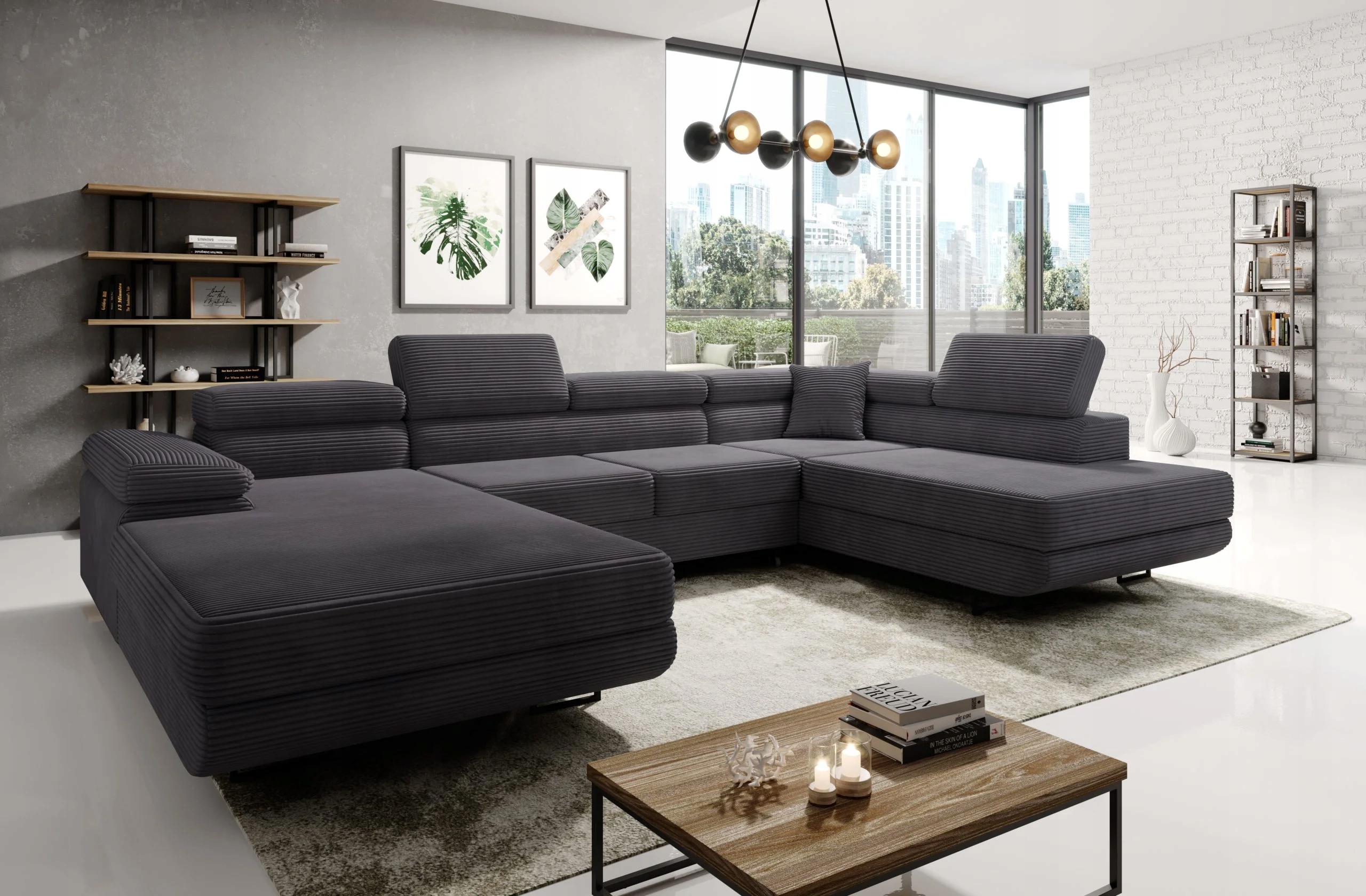 Módní grafitový rohová sedací souprava s nádobami na povlečení Astorp U pravostranný