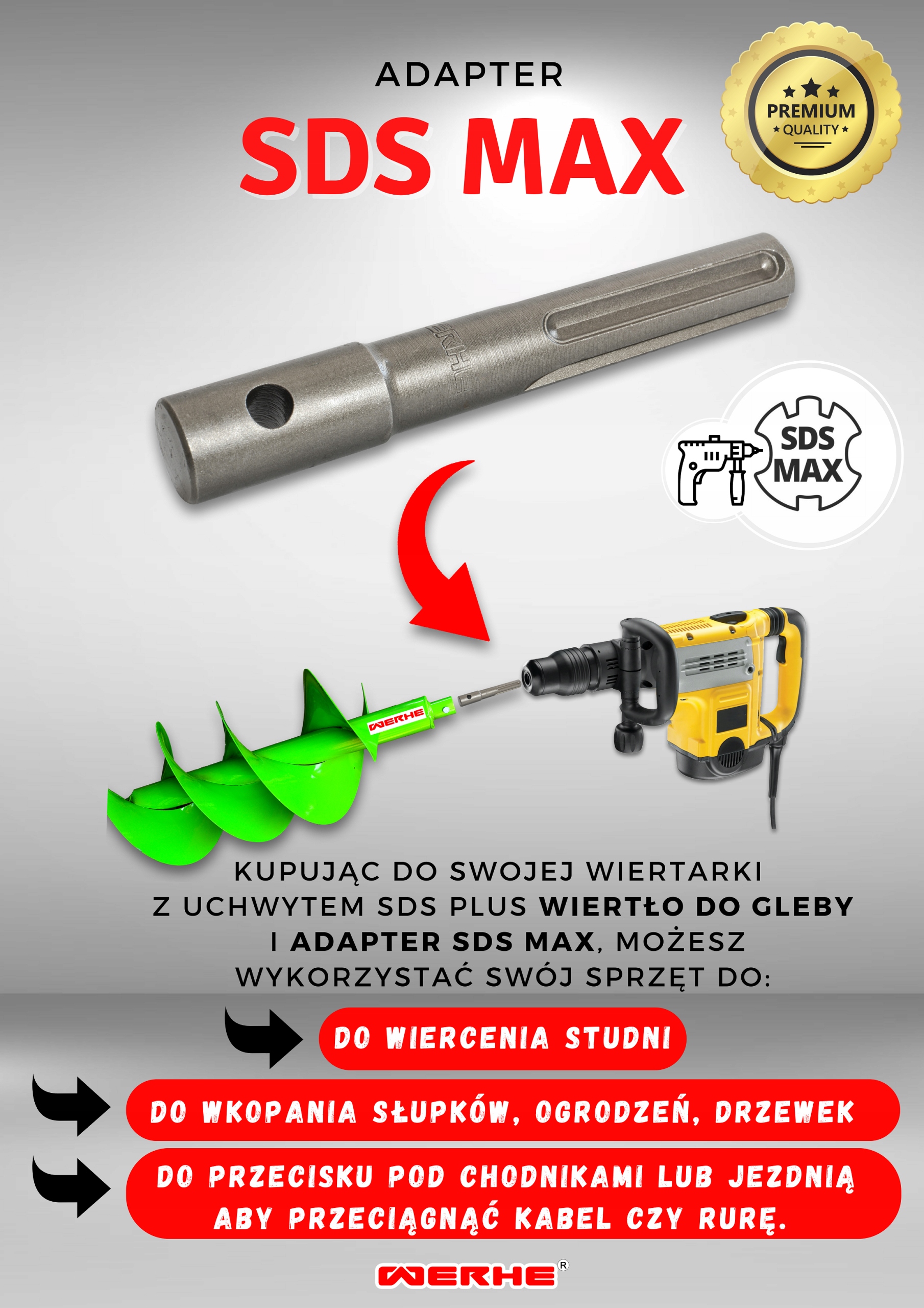 Świder Wiertło do Gleby 40 mm Adapter Sds Max Długość wiertła 80 cm