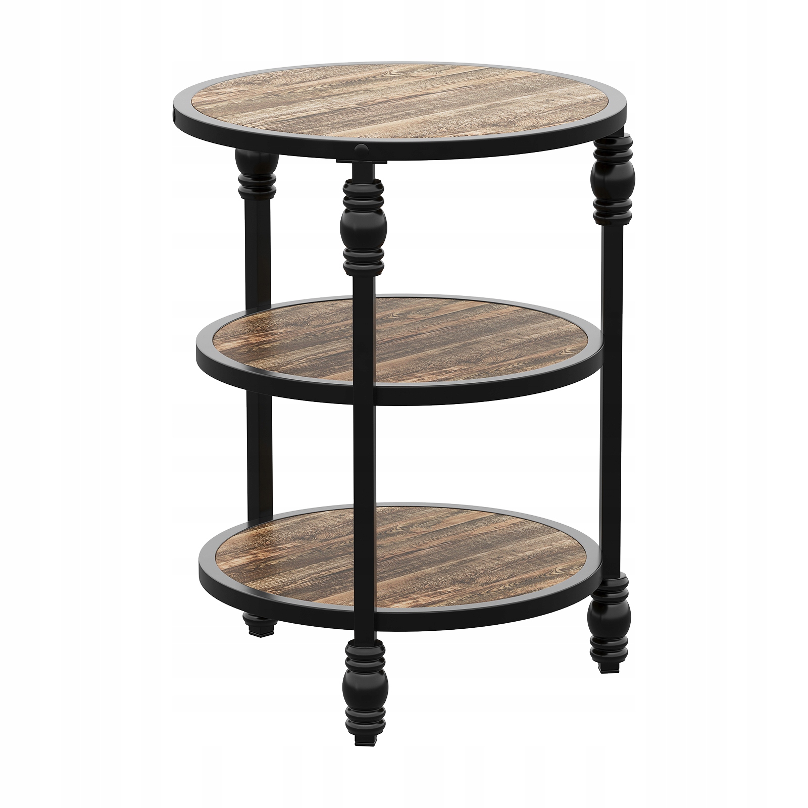 Kulatý dřevěný odkládací stolek, 3 patra, Ø45x60 cm, tmavý dub