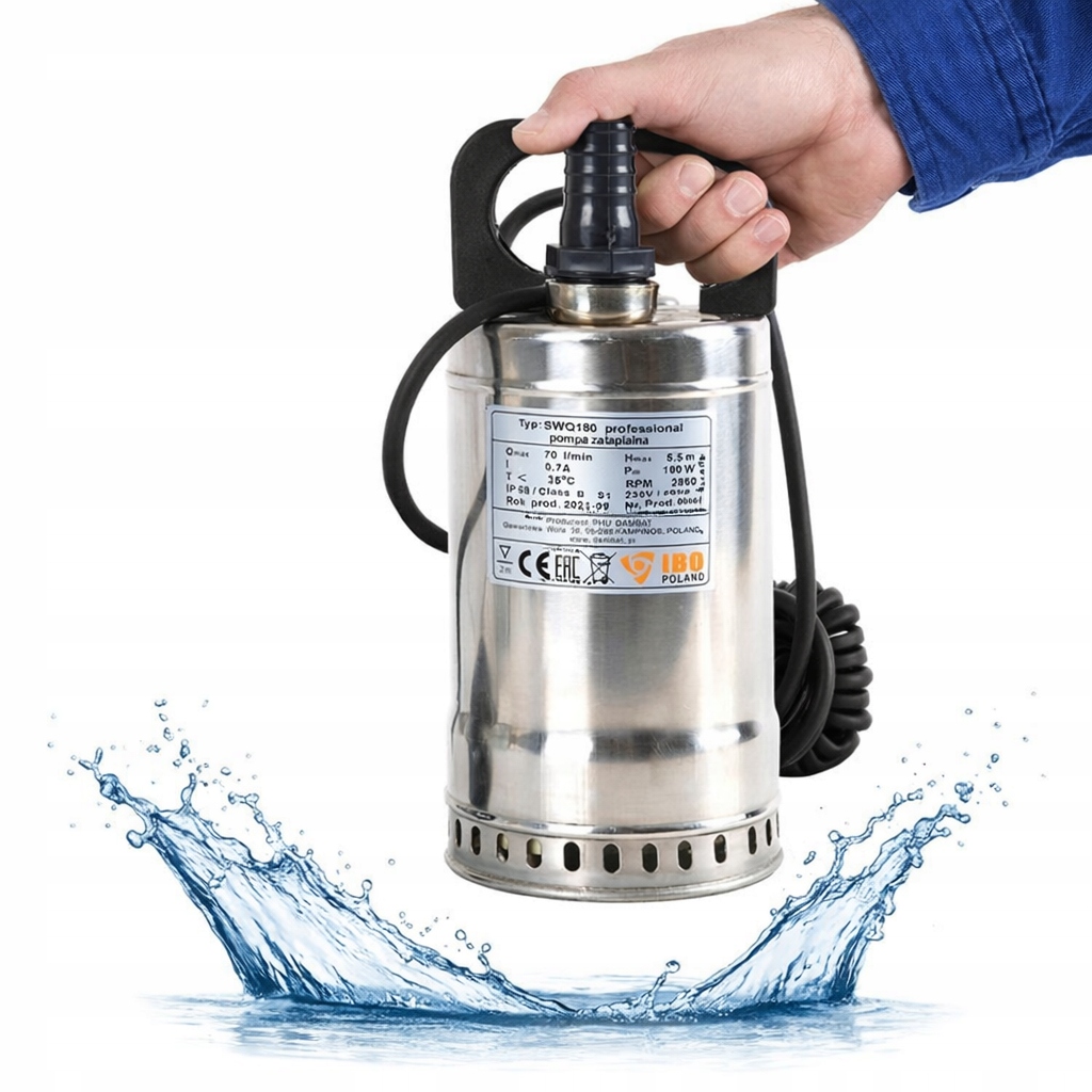 Pompa zatapialna Stalowa SWQ180 Ibo Wypompowanie wody do poziomu 2cm