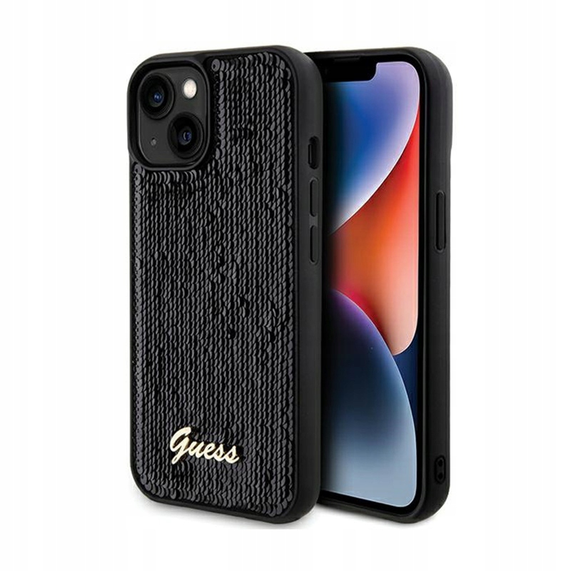 Guess Sequin Script Metal – Pouzdro pro iPhone 14 (černé)