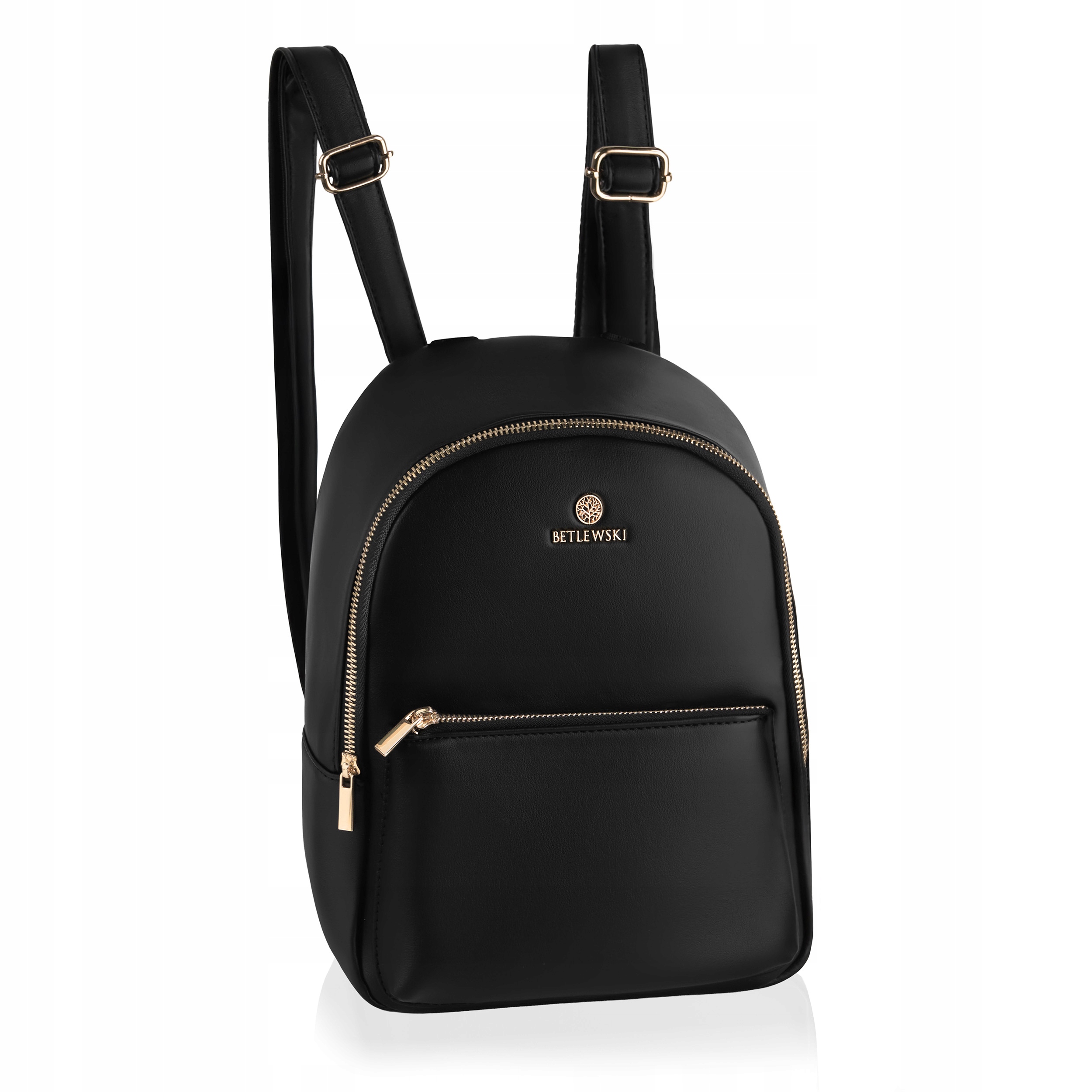 Betlewski Plecak damski mały z ekoskóry czarny regulacja