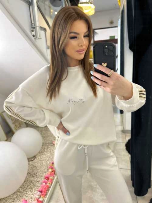 Tepláková Souprava Máslová Široká nohavička Lampasy Bílá Uni