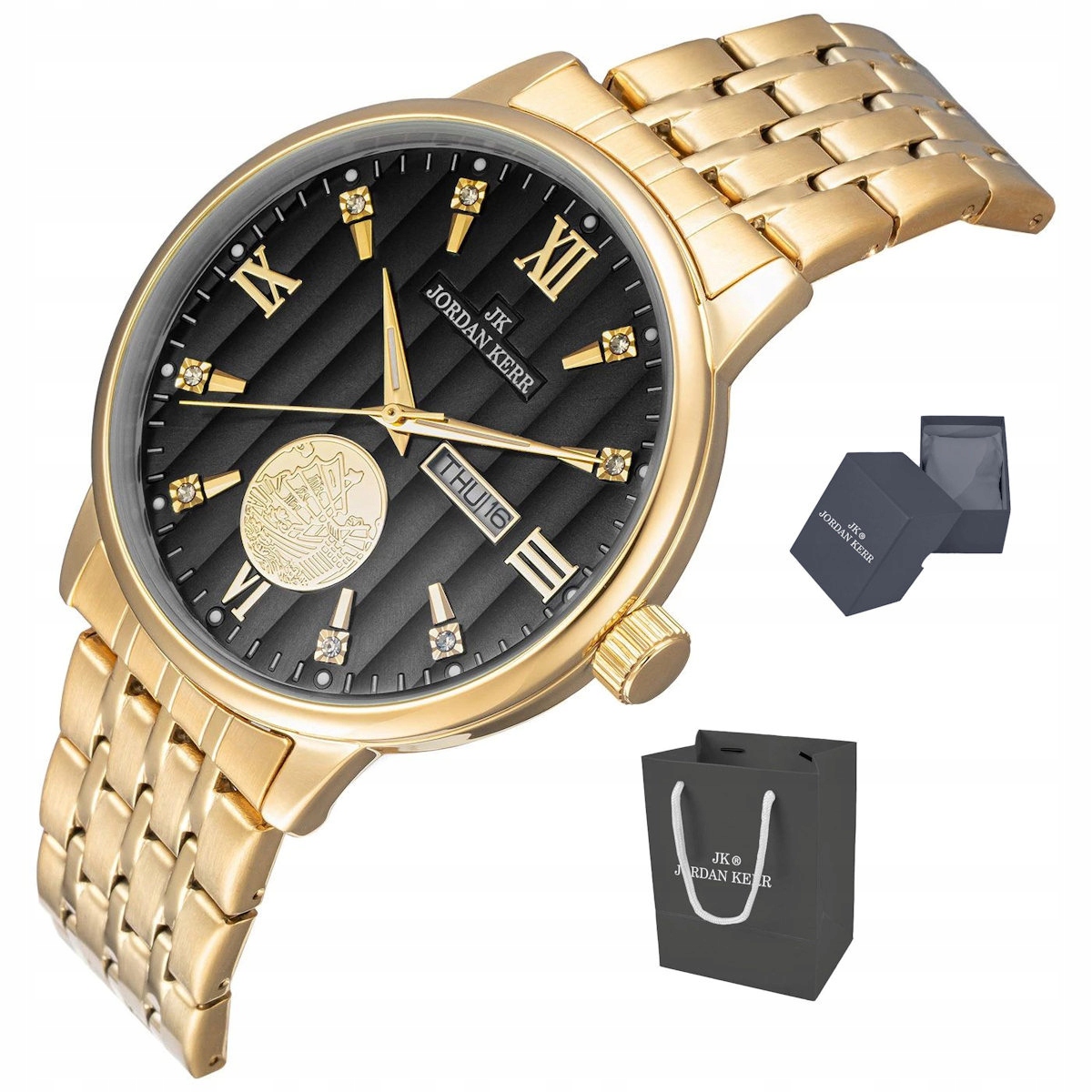 Pánské Elegantní Zlaté Hodinky Jordan Kerr S Datumovkou L1070 Ipg Ct 42 mm