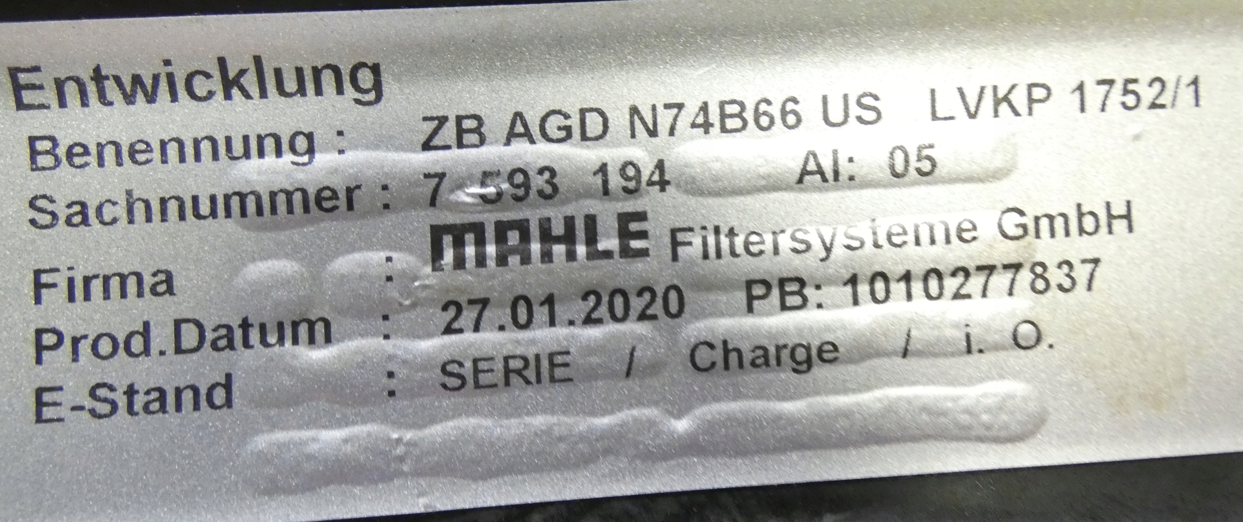 ROLLS ROYCE WRAITH 7593195 7593194 cover of a filter, air