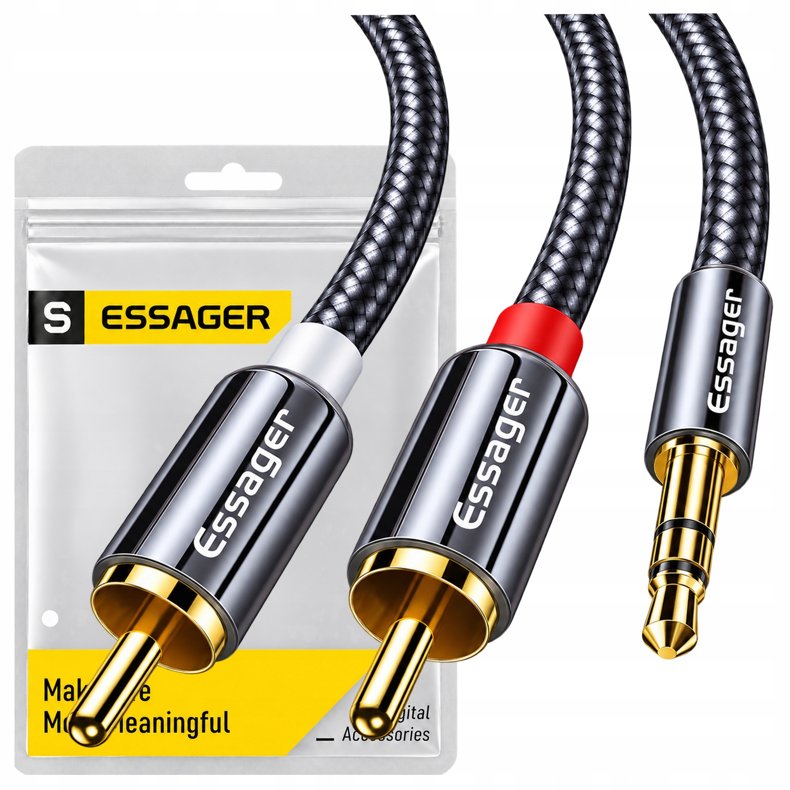 Kabel Przewód Audio Hq 2x Rca Mini Jack 3.5MM Cinch Stereo Gold Hd 3M