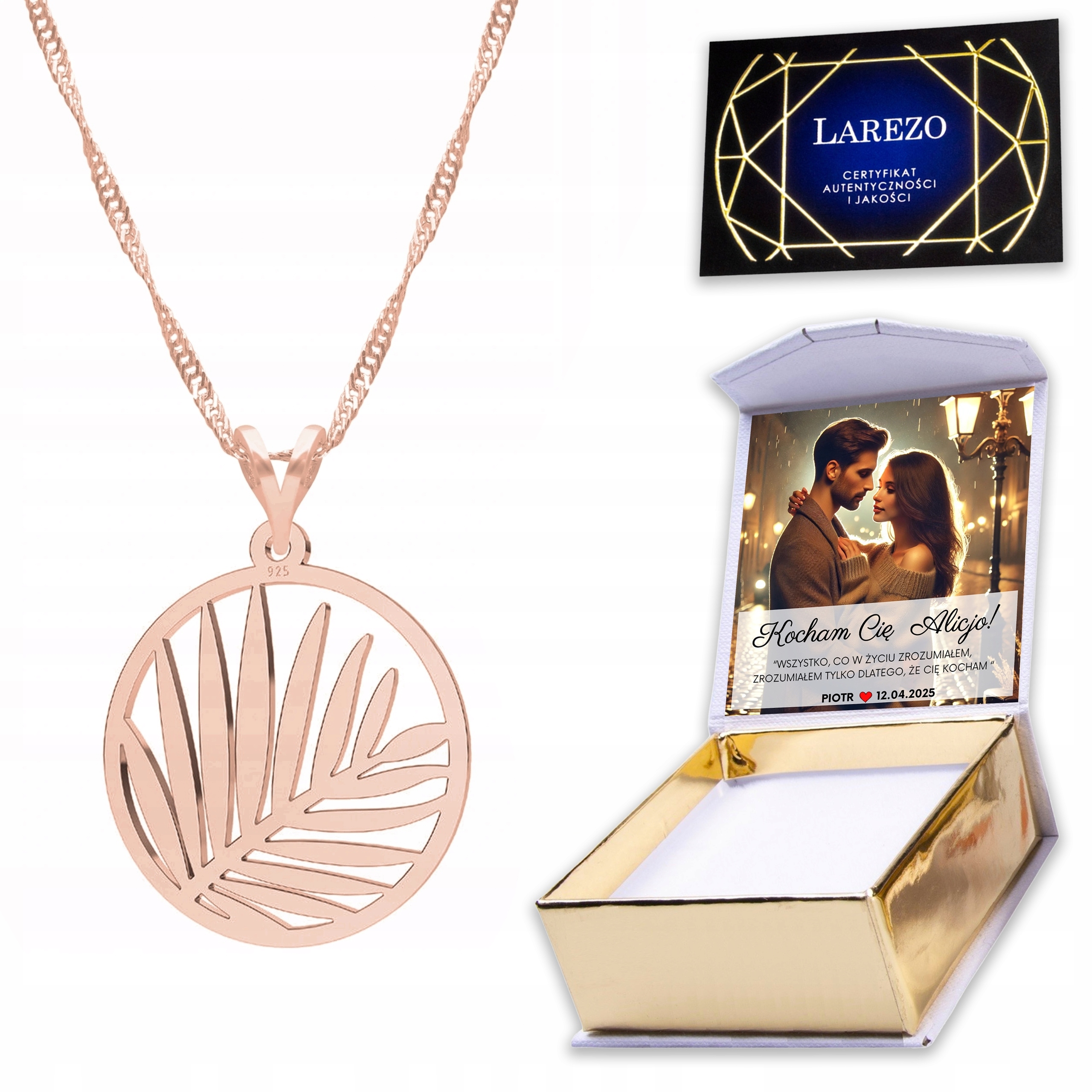 Náhrdelník Pozlacený 925 List Palmy Palma Rostlina Strom Potisk