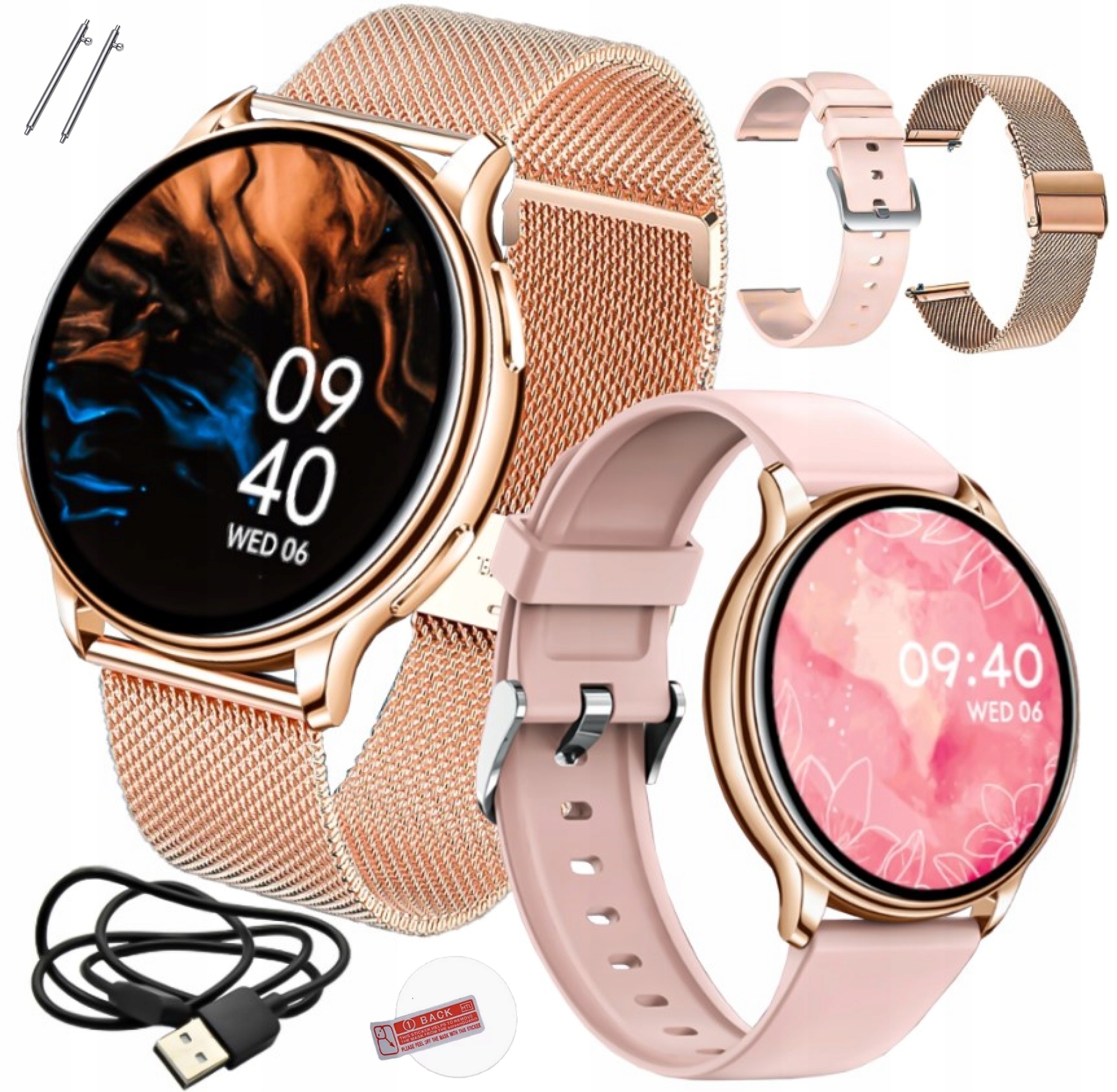 

Smartwatch Zegarek Damski Złoty Rozmowy Dwa Paski