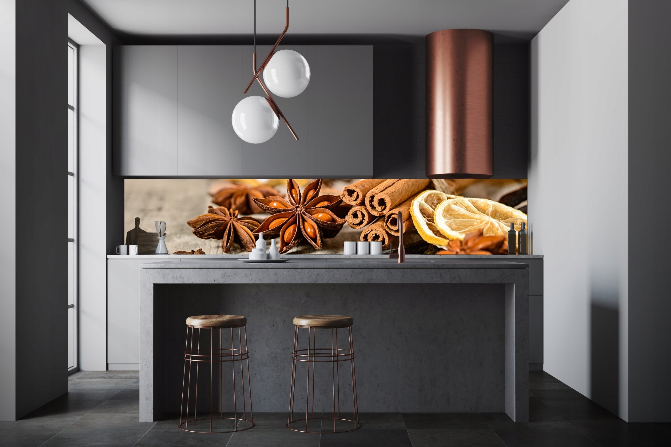 FOTOTAPETA DO KUCHNI ZMYWALNA Cynamon i Cytry 260x60