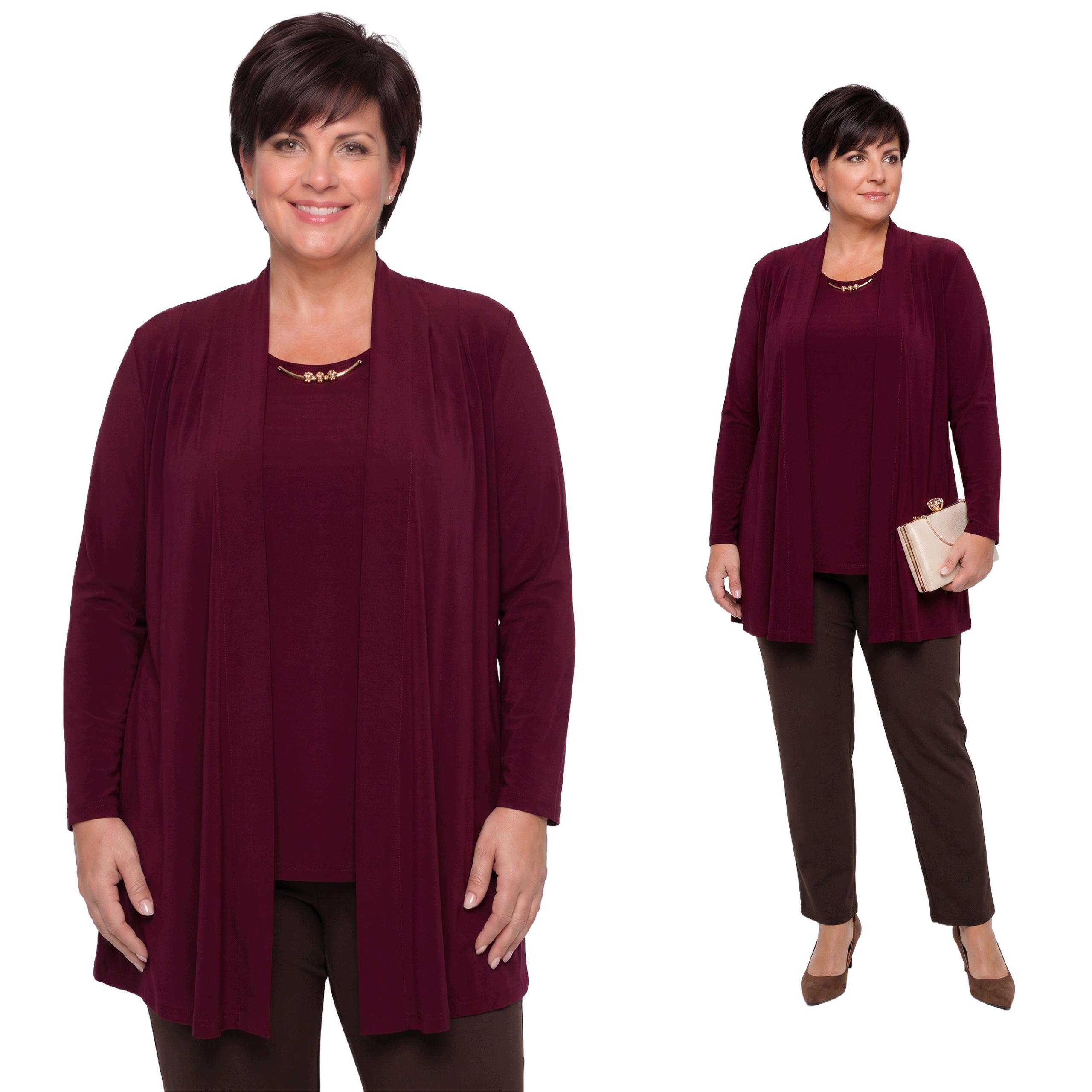 Bordó tunika s kardiganem plus size velikost 64