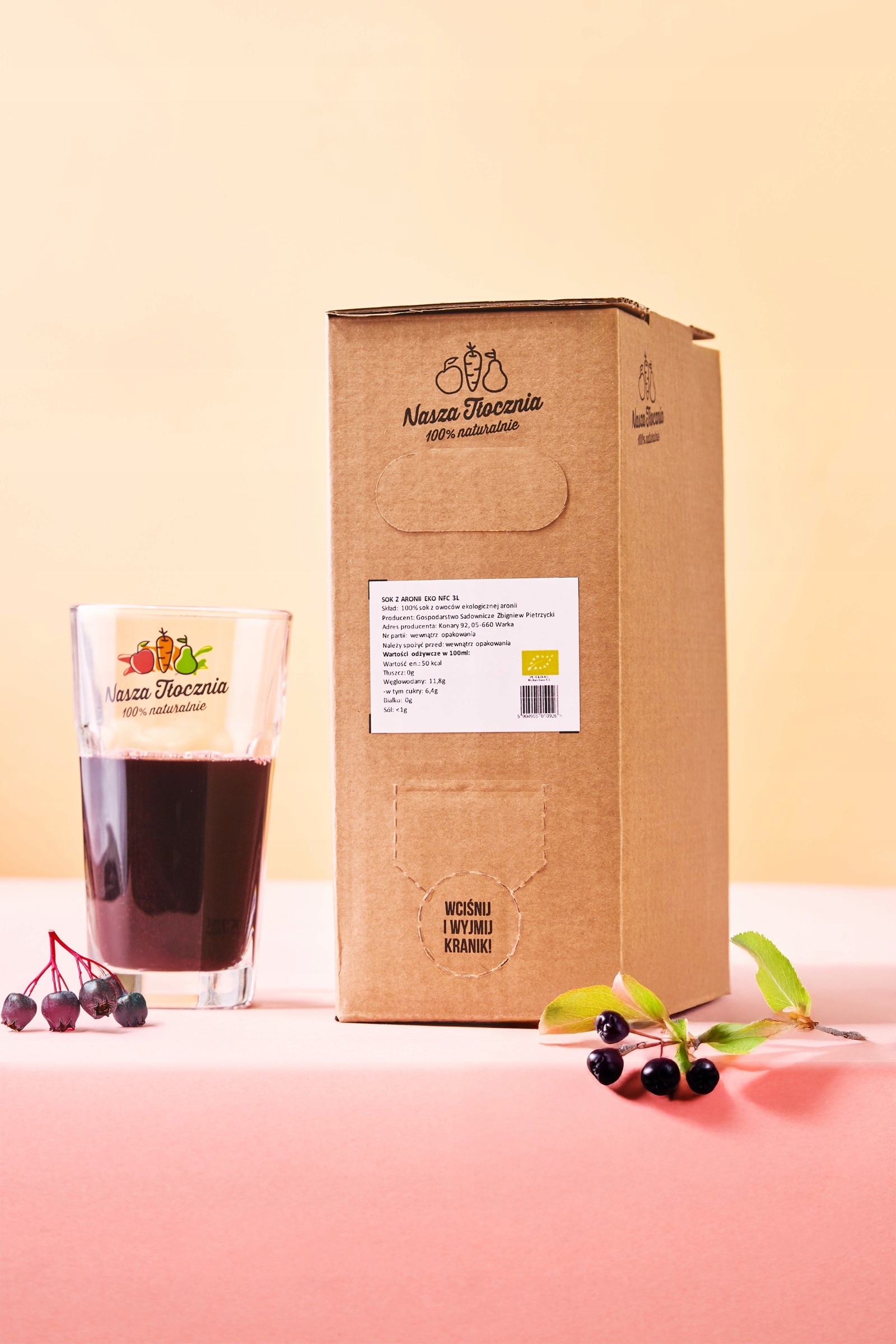 Šťáva z Aronie Bio 100% Lisovaný za studena Ekologická Aronie Nfc Eko 3L