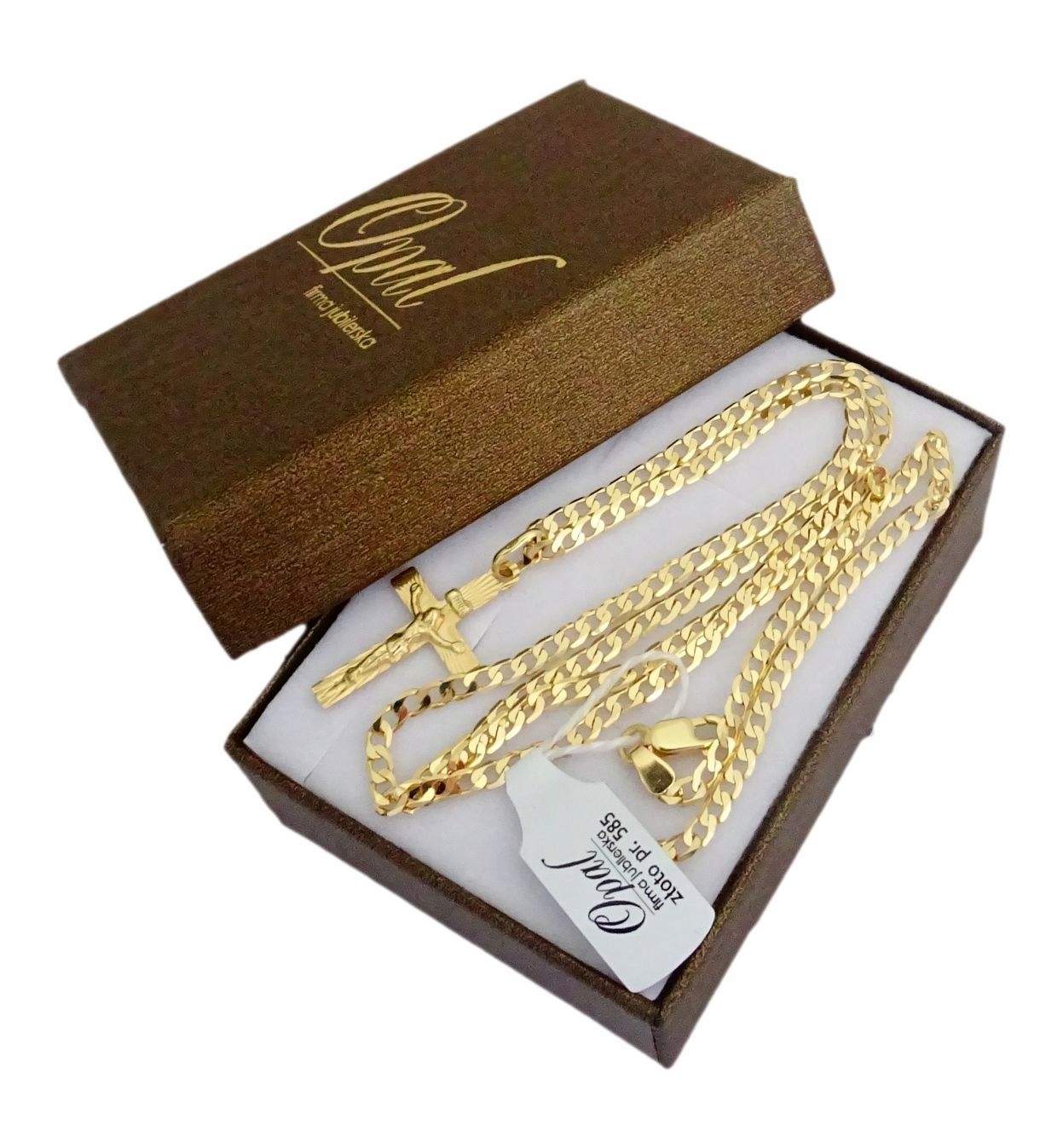ŁAŃCUSZEK ZŁOTY PEŁNY 585/ 55 CM. KRZYŻYK GRAWER Marka Inna marka